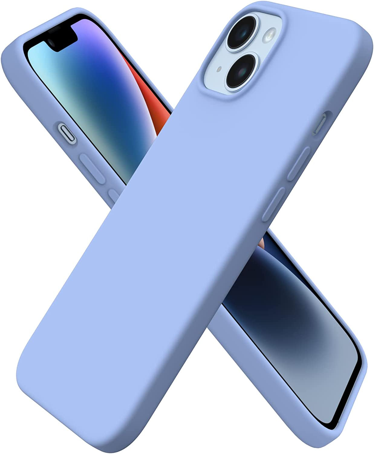 ORNARTO Compatible with Iphone 14 Case 6.1, Slim Liquid Silicone 3 Layers Full Phone Covered Soft Gel Rubber Case Protective Phone Cover 6.1 Inch-Chalk Pink  ORNARTO Light Blue  