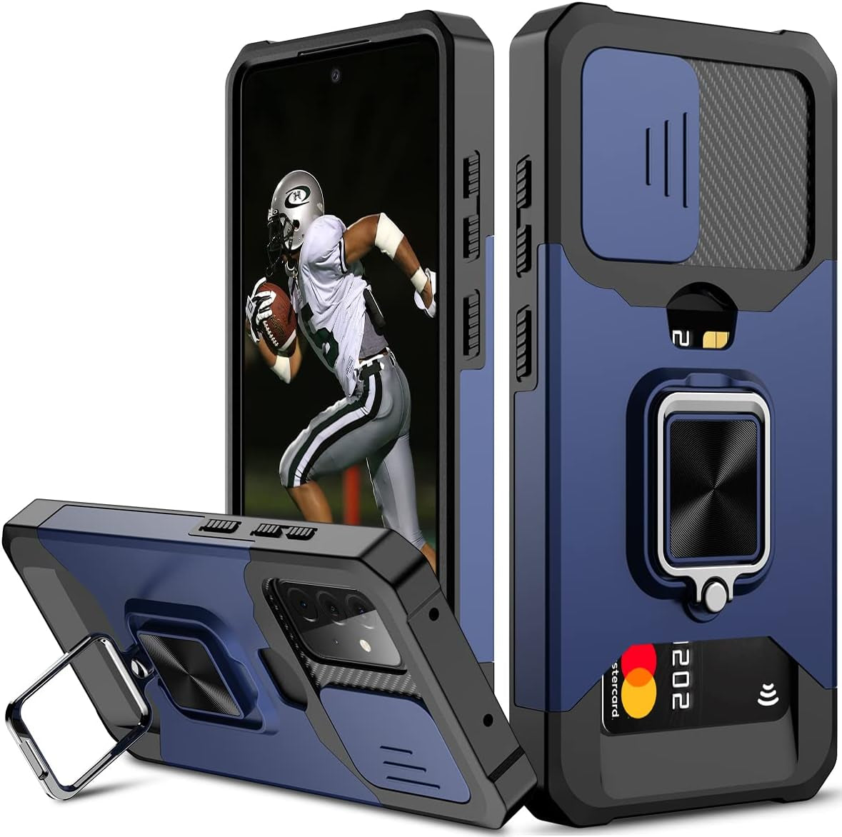 Nvollnoe for Samsung A53 5G Case with Sliding Camera Cover Heavy Duty Protective Galaxy A53 Case with Card Holder Magnetic Rotate Ring Kickstand Phone Case for Samsung A53(Black)  Nvollnoe Blue For Galaxy A52 5G/4G 