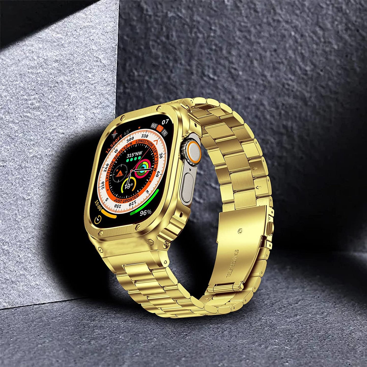 Amznew Stainless Steel Apple Watch Band with Case Compatible with Apple Watch Ultra 49Mm 8/7(45Mm/41Mm) 6/5/4/Se(44Mm/40Mm) 3/2/1(42Mm/38Mm), Iwatch Bands and Protective Cover for Men  Amznew   