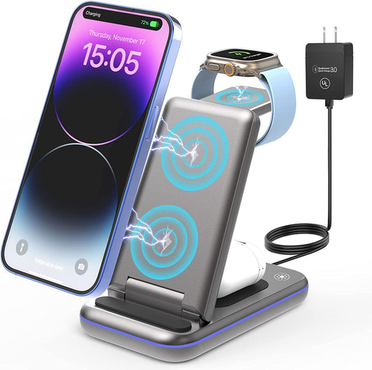 Wireless Charging Station - TYCRALI 3 in 1 Wireless Charger for Multiple Devices Apple, Foldable Charger Stand Designed for Iphone 14/13/12/11/Pro/Max, Apple Watch, Airpods  DONGGUAN XUNYUE ELECTRONICS CO LTD   