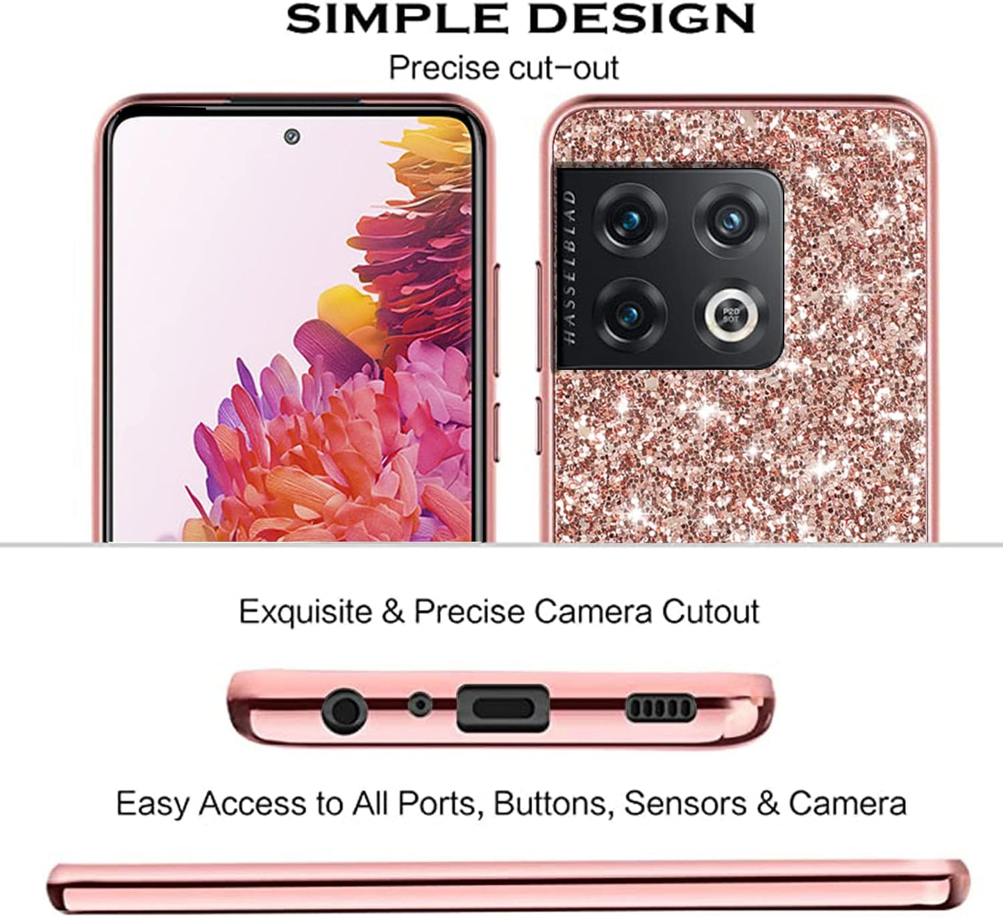 Jancyu Compatible with Oneplus 10 Pro Case, Shockproof Phone Cases for Oneplus 10 Pro Glitter Protective Cover for Women Cute Accessories (Pink)  Jancyu   