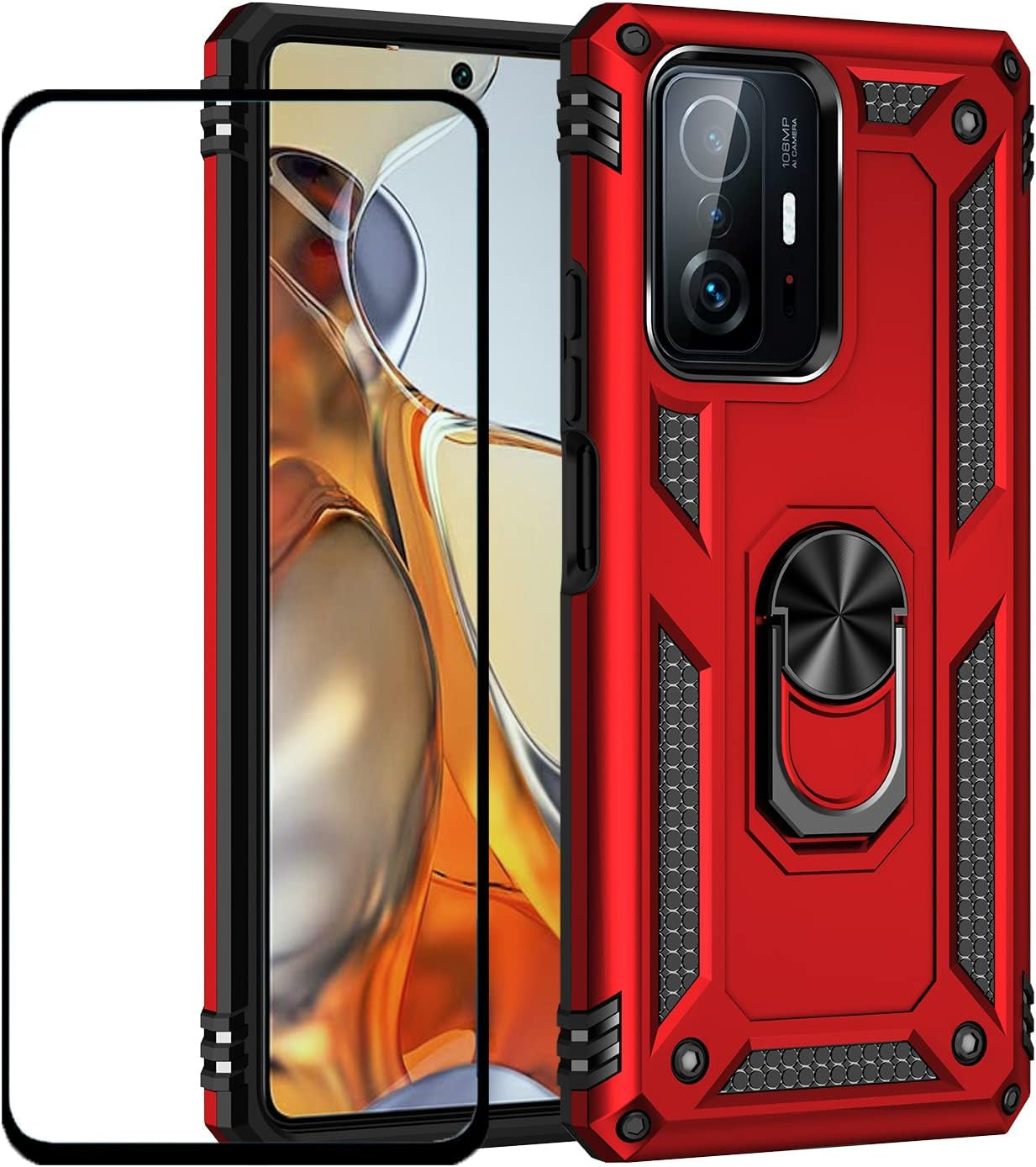 For Xiaomi Mi 11 Lite Case with Screen Protctor,Mi 11 Lite 5G Phone Case,Military-Grade Protective Dual Layer Heavy Duty with Kickstand Car Mout Magnetic Cover for Xiaomi Mi 11 Lite(Mi11 Lite, Black)  Generic Red Mi11T/Mi11T Pro 