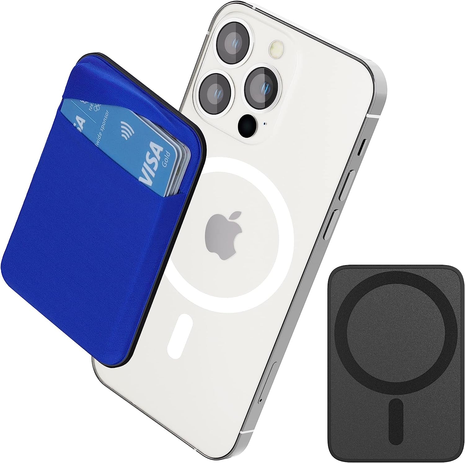 MAGKOTA Stretchy Fabric Magsafe Wallet Easily Hold 5 Cards, Compatible with Iphone 14 Pro Max/14 Pro/14 Plus/14/Iphone 13 Pro Max/13 Pro/13/Iphone 12/12 Pro/12 Pro Max  MAGKOTA Blue  