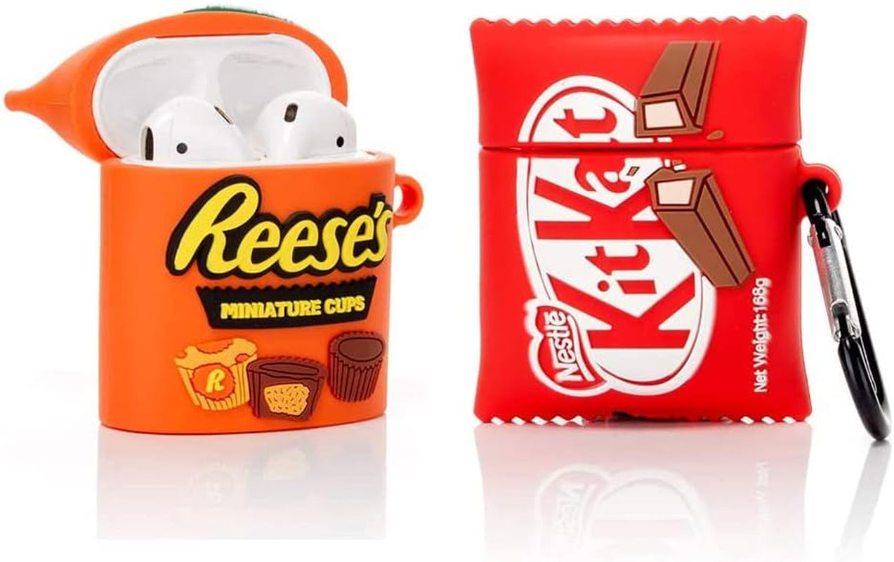 (2 Pack) BGAANM Cute Airpods 1/2 Case Silicone Cover with Keychain, Cartoon Skin Design Headphones Charging Case Protective Cover Accessories Kits Compatible for Airpods 1 and 2 (Minnie+Mickey)  BGAANM Reeses+Kitkat  