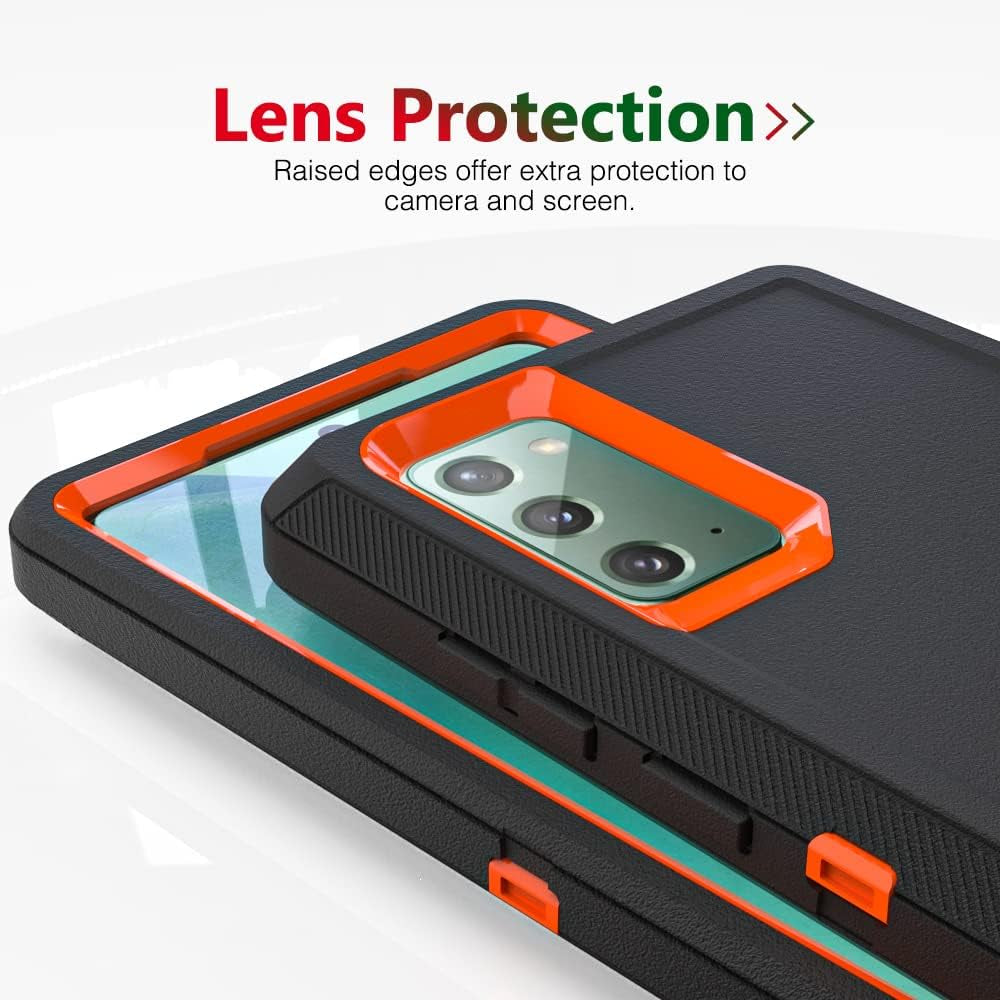 Case for Galaxy Note 20 with Clip, Heavy-Duty Tough Rugged Shockproof Drop Protective Cover Cases for Samsung Galaxy Note 20, Black+Orange  WOGROO   