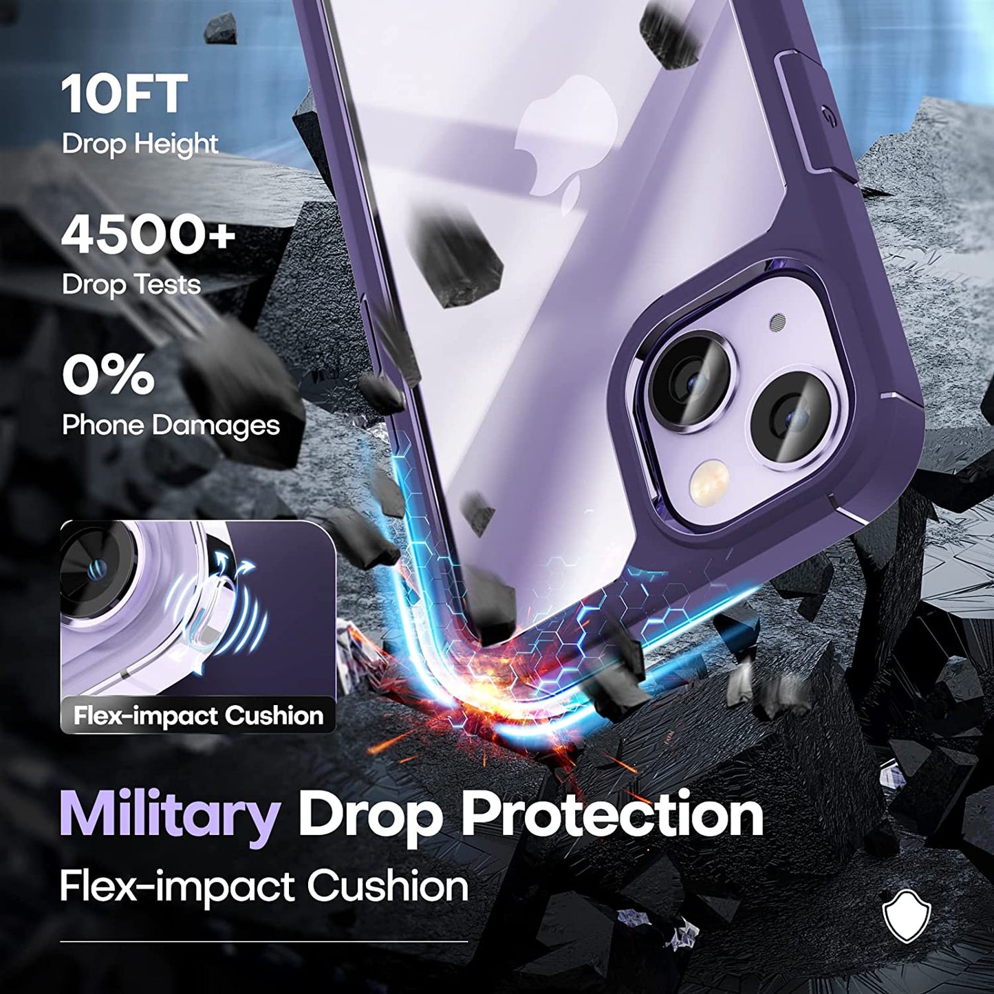 TAURI 5-In-1 for Iphone 14 Case, [Not Yellowing] with 2 Screen Protector + 2 Camera Lens Protector, [Military Drop Protection] Shockproof Slim Phone Case for Iphone 14 6.1 Inch-Purple  TAURI   