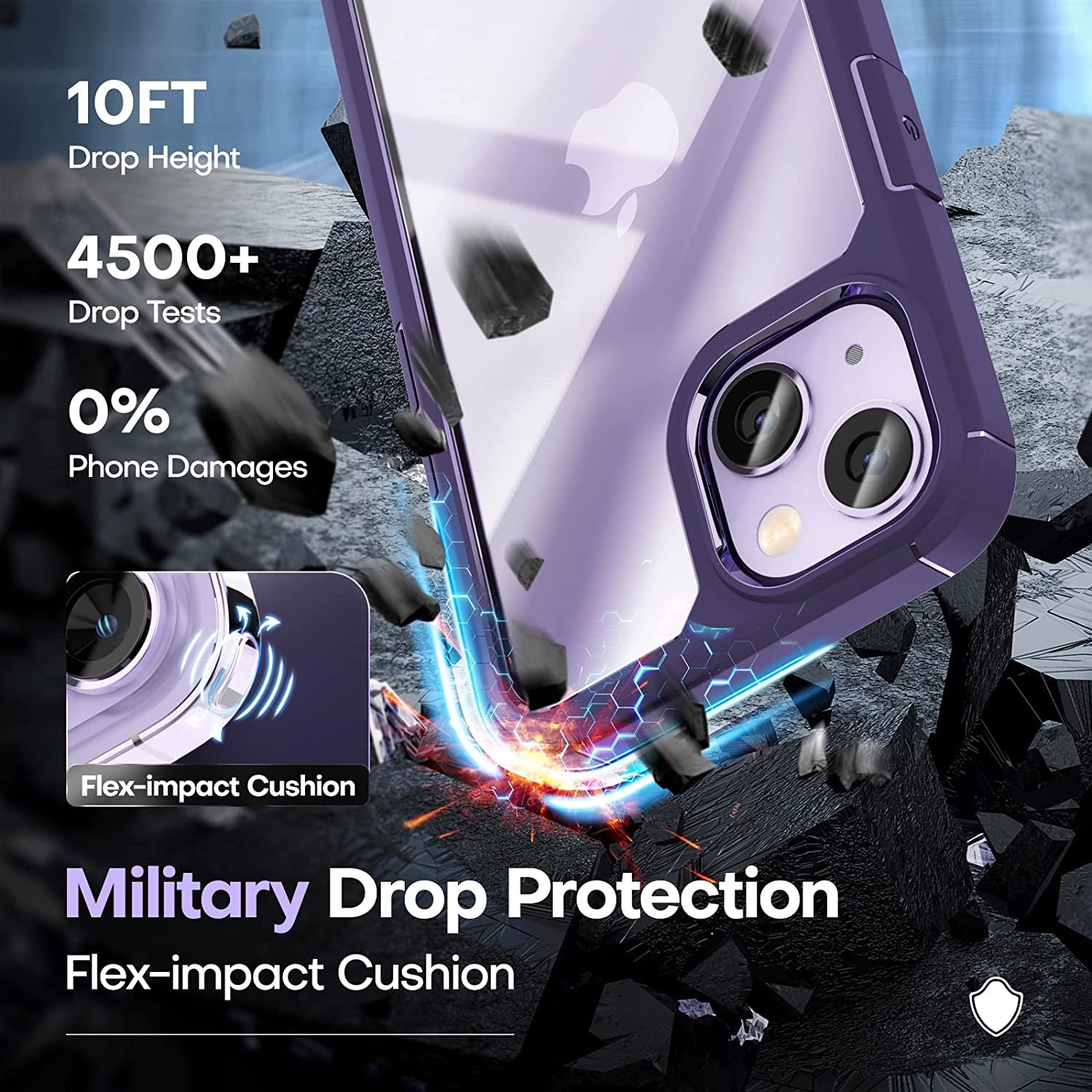 TAURI 5-In-1 for Iphone 14 Case, [Not Yellowing] with 2 Screen Protector + 2 Camera Lens Protector, [Military Drop Protection] Shockproof Slim Phone Case for Iphone 14 6.1 Inch-Purple  TAURI   