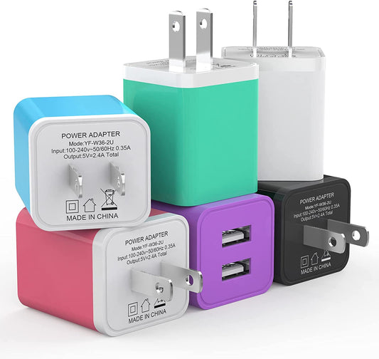 6Pack USB Wall Charger, Igenjun 2.4A Dual USB Port Cube Power Plug Adapter Fast Phone Charger Block Charging Box Brick for Iphone 14/14 Pro/14 Pro Max/13, Samsung Galaxy, Pixel, LG, Android-Colorful  iGENJUN   