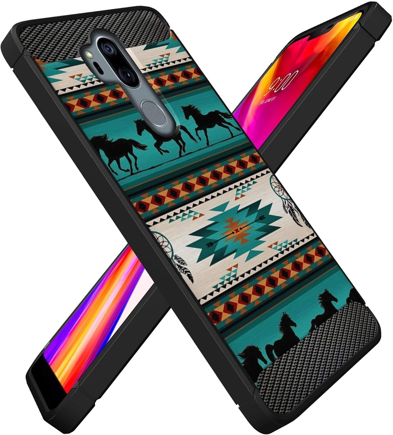 Casesondeck Case Compatible with [LG G7 / LG G7 Thinq] Tribal Floral Matte TPU Flexible Carbon Fiber Textured (Horse Tribal)  CasesonDeck   