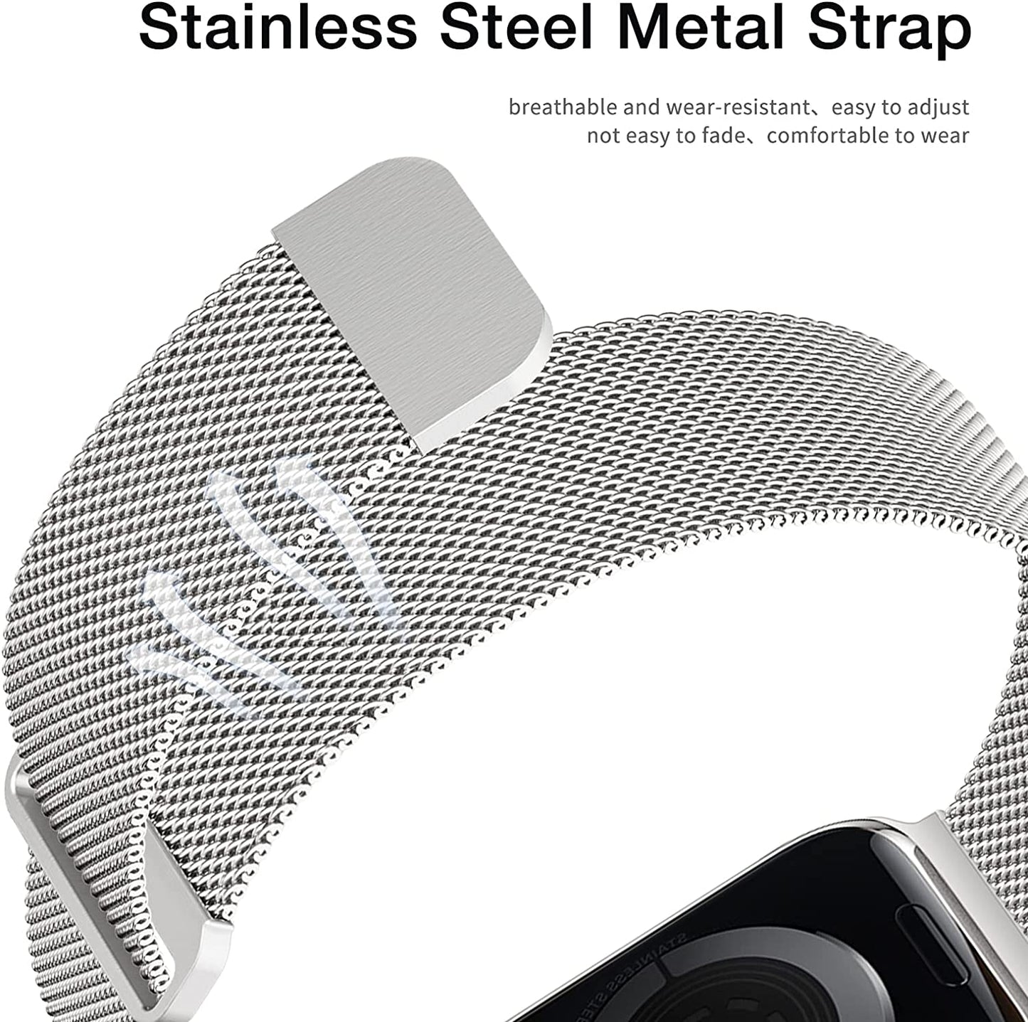 ZXCASD Metal Bands Compatible with Apple Watch Band 42Mm 44Mm 45Mm 49Mm Women Men,Silver Loop Adjustable Mesh Strap for Iwatch Series 8 7 6 5 4 3 2 1 SE Ultra  ZXCASD-20   