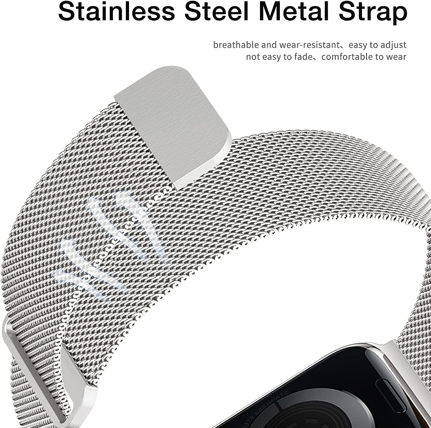 ZXCASD Metal Bands Compatible with Apple Watch Band 42Mm 44Mm 45Mm 49Mm Women Men,Silver Loop Adjustable Mesh Strap for Iwatch Series 8 7 6 5 4 3 2 1 SE Ultra  ZXCASD-20   