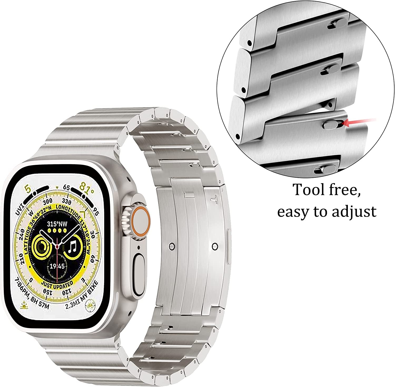 LDFAS Titanium Band Compatible for Apple Watch Ultra Band 49Mm Titanium Metal Watch Strap with Curved Buckle Compatible for Apple Watch Se/Series 8/7 45Mm/44Mm Band, Silver Gray  LDFAS   