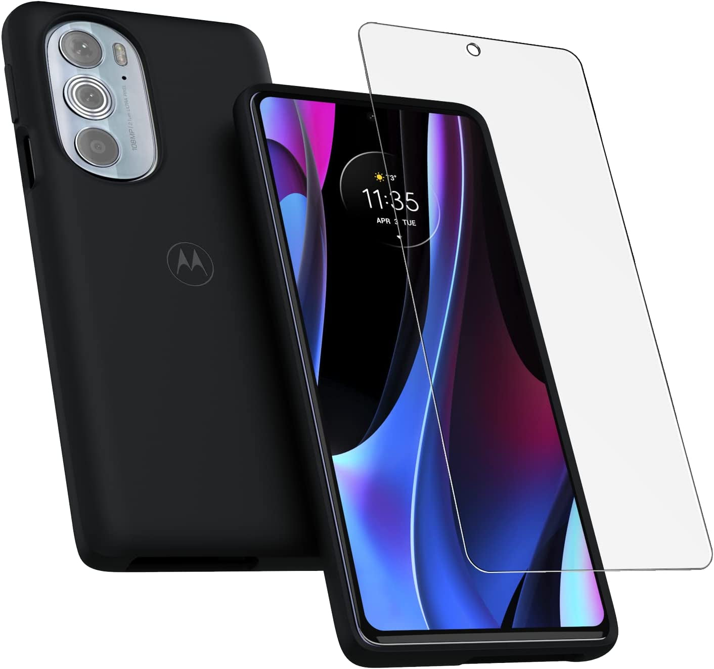 Motorola Edge+ (2022) Protective Case- Black Precision Fit, Stylish Shock Absorbing Phone Cases [NOT for Edge+ 2020/Edge+ 2023, Edge 2021/Edge 5G UW 2021, & Edge 2022]  Salom America Company Black Case + Screen Protector 