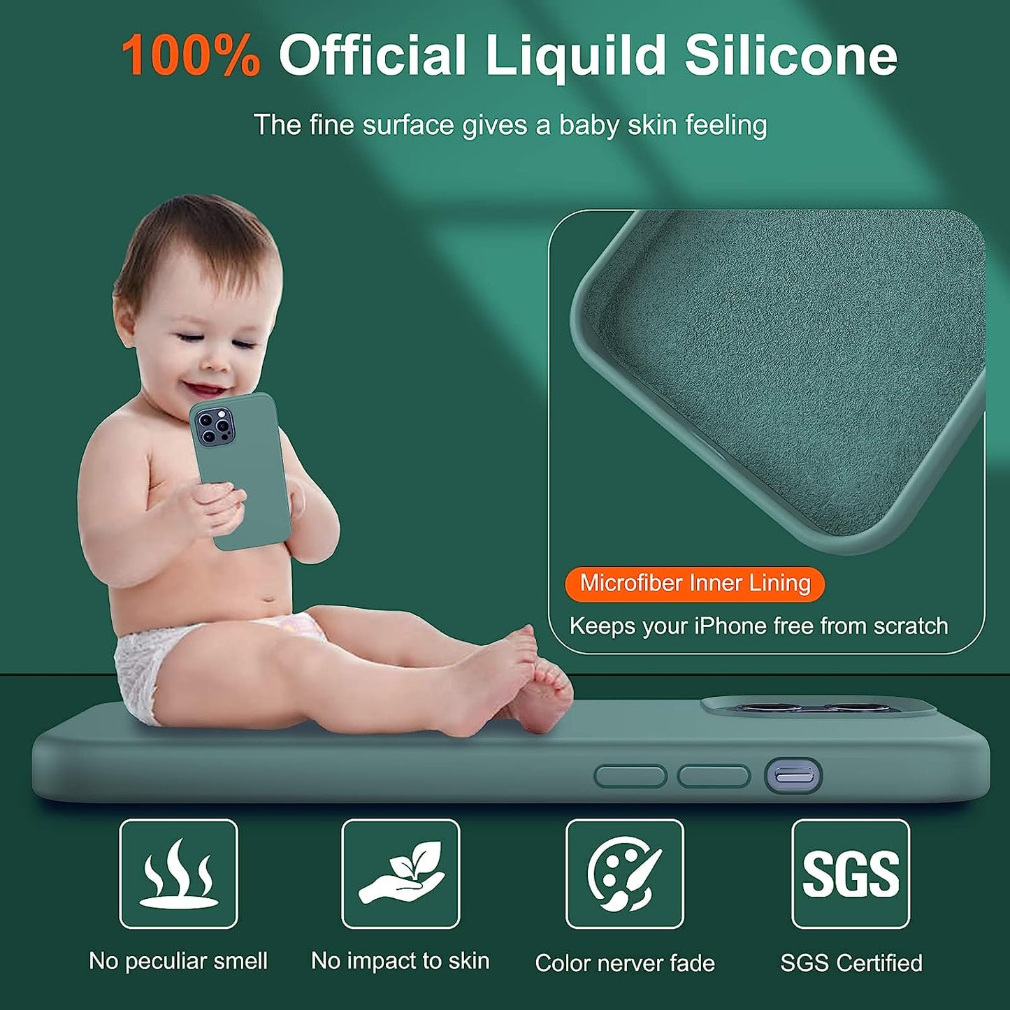 Uyiton [5 In1] Liquid Silicone Iphone 12 PRO Max Case, [Drop Protection] [Full Covered] Shockproof Slim Thin Cover with Microfiber Lining, with 2Xscreen Protector +2Xcamera Lens Protector-Green  Uyiton   