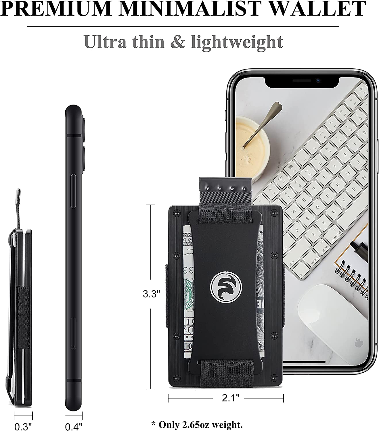 Men Minimalist Metal Engraved Wallet for Son Dad Husband Boyfriend | Slim Front Pocket RFID Blocking Aluminum Tactical Card Holder with Cash Strap | Personalized Birthday Christmas Graduation Gift  FeiYen   