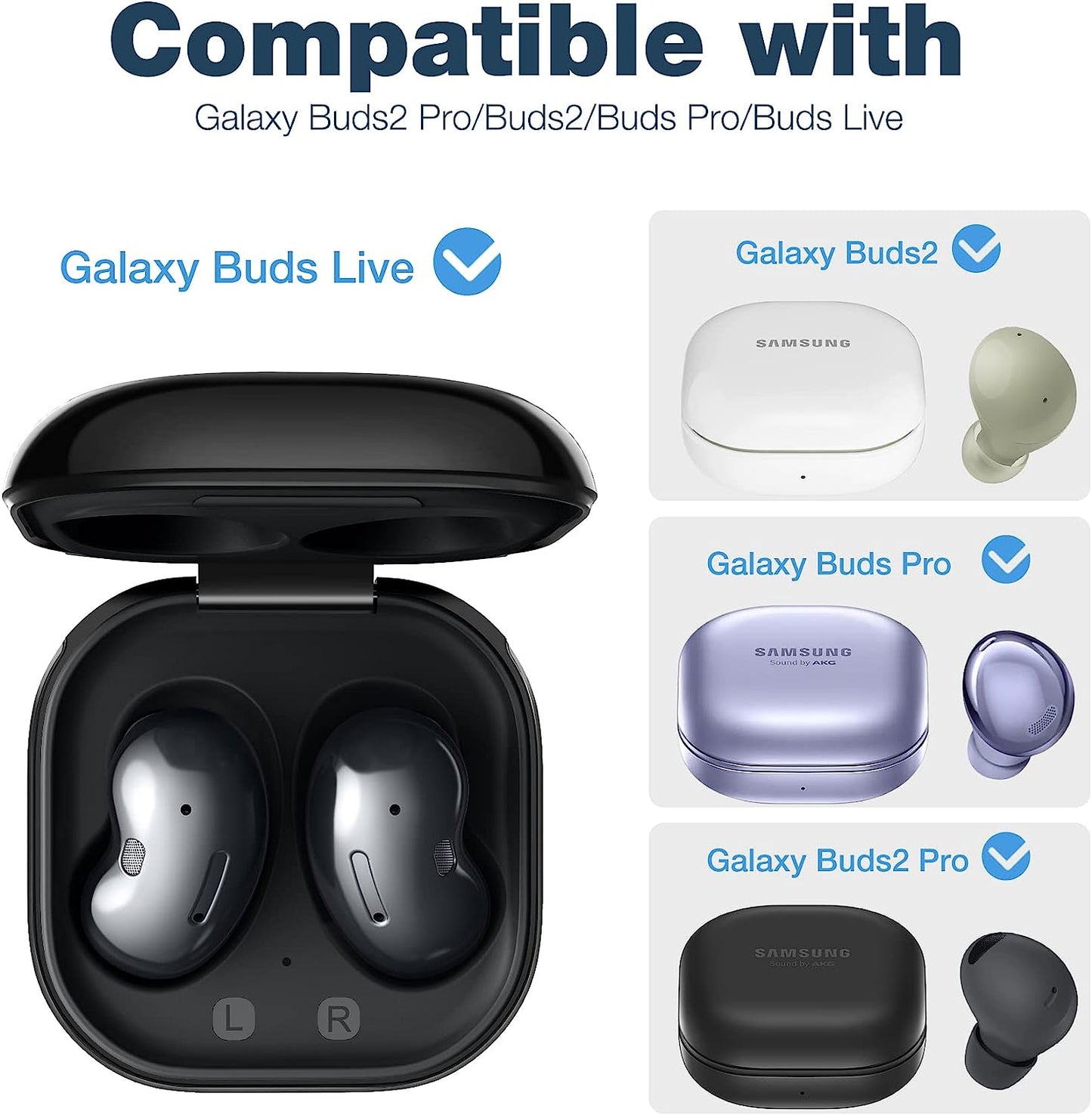 SURITCH for Samsung Galaxy Buds 2 Pro Case(2022)/Galaxy Buds 2 Case(2021)/Galaxy Buds Live Case(2020)/Galaxy Buds Pro Case(2021) Hard PC Shockproof TPU Cover with Gun-Colored Keychain Carabiner, Blue  SURITCH   