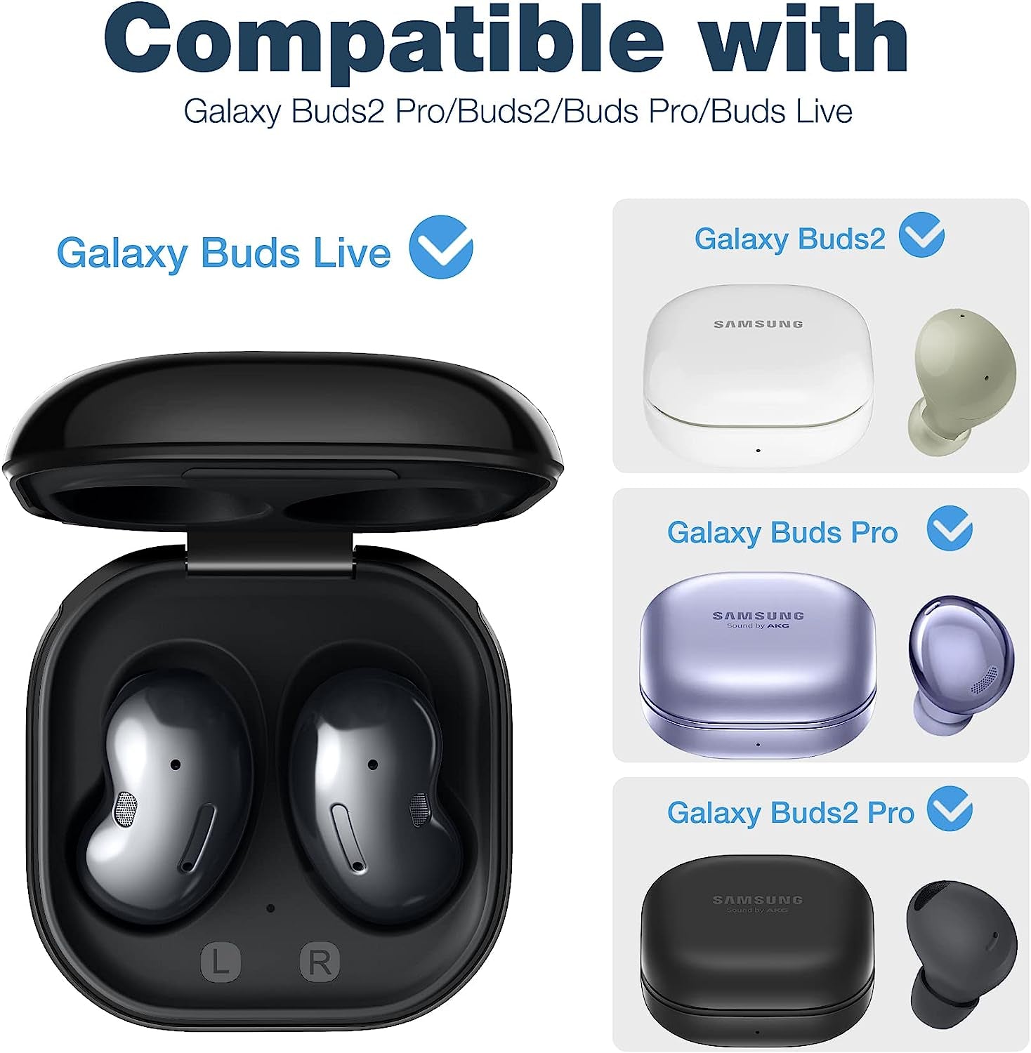 SURITCH for Samsung Galaxy Buds 2 Pro Case(2022)/Galaxy Buds 2 Case(2021)/Galaxy Buds Live Case(2020)/Galaxy Buds Pro Case(2021) Hard PC Shockproof TPU Cover with Gun-Colored Keychain Carabiner, Blue  SURITCH   