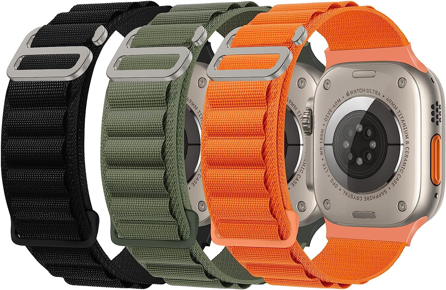 DYKEISS 3 Pack Alpine Loop Nylon Bands Compatible with Apple Watch Band 49Mm 45Mm 44Mm 42Mm 41Mm 40Mm 38Mm, Sport Titanium G-Hook Braided Strap for Iwatch Ultra Series 8/7/SE/6/5/4/3/2/1 Women Men  DYKEISS   