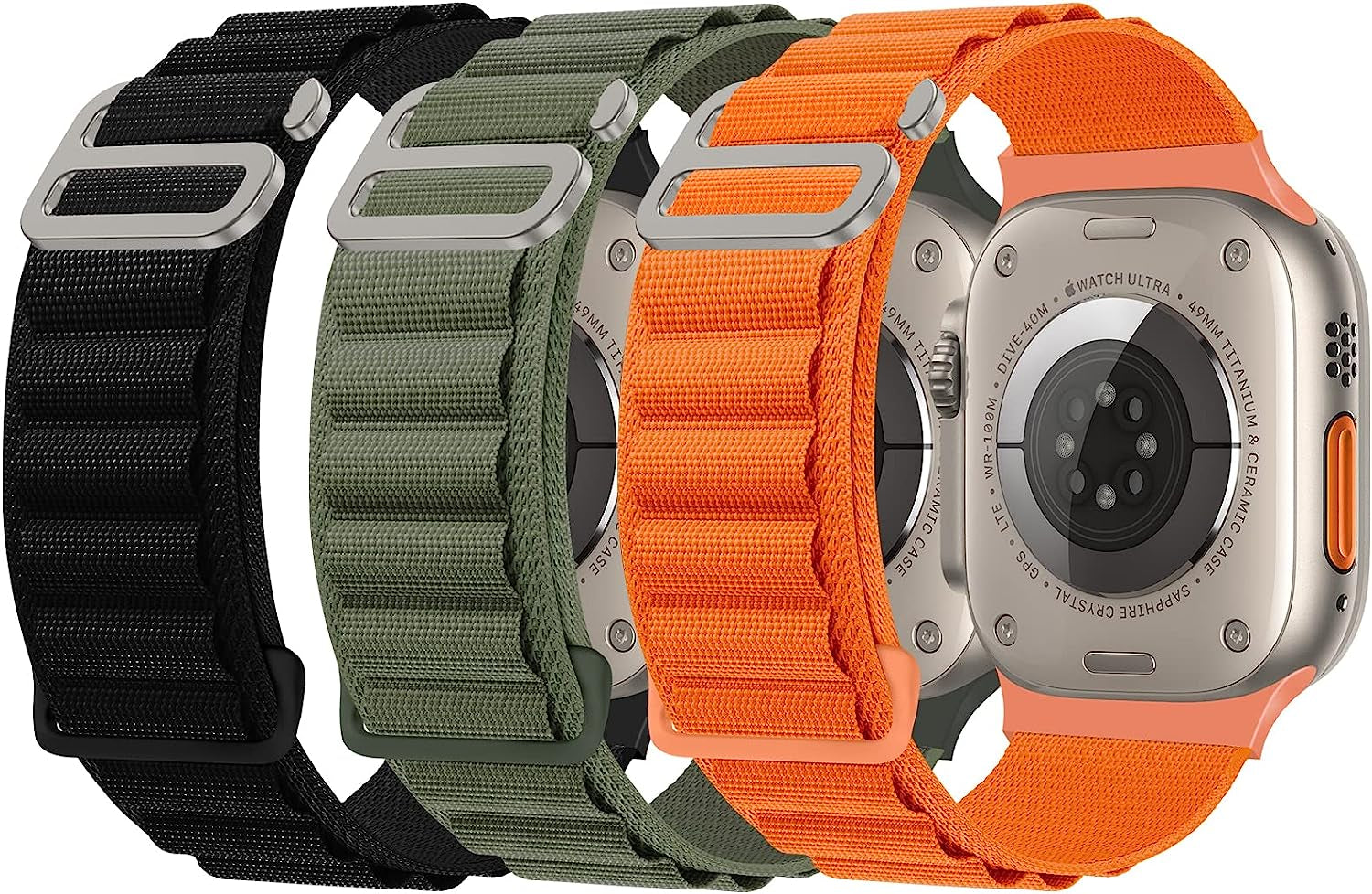 DYKEISS 3 Pack Alpine Loop Nylon Bands Compatible with Apple Watch Band 49Mm 45Mm 44Mm 42Mm 41Mm 40Mm 38Mm, Sport Titanium G-Hook Braided Strap for Iwatch Ultra Series 8/7/SE/6/5/4/3/2/1 Women Men  DYKEISS   