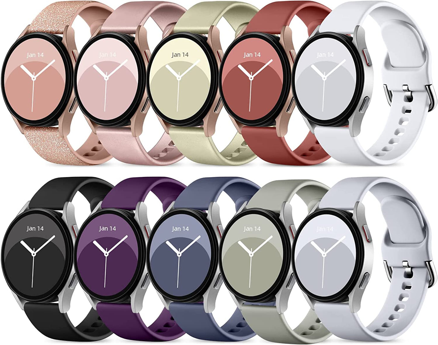 Daqin 10 Pack Band Compatible with Samsung Galaxy Watch 4/Galaxy Watch 5 Band 40Mm 44Mm/Galaxy Watch 5 Pro 45Mm/Samsung Active 2 Bands, 20Mm Soft Silicone Sport Strap Wristbands for Women Men  Xuchangjiansenshangmaoyouxiangongsi Shine Rose Gold/Champagne Gold/Rose Gold/Brick Red/White/Black/Plum/Blue Gray/Olive Green/Gray Small 