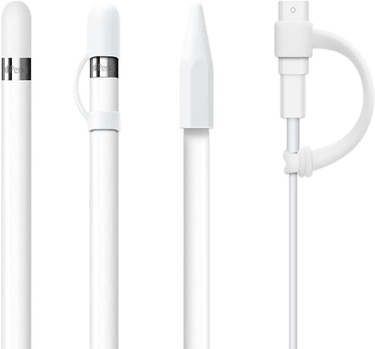 Siduater [4-Pack] Silicone Protective Accessories for Apple Pencil 1St Generation, Includes 1 Apple Pencil Cap Replacements, Apple Pencil Cap Holder, Apple Pencil Tip Cover, Adapter Tether - White  siduater   