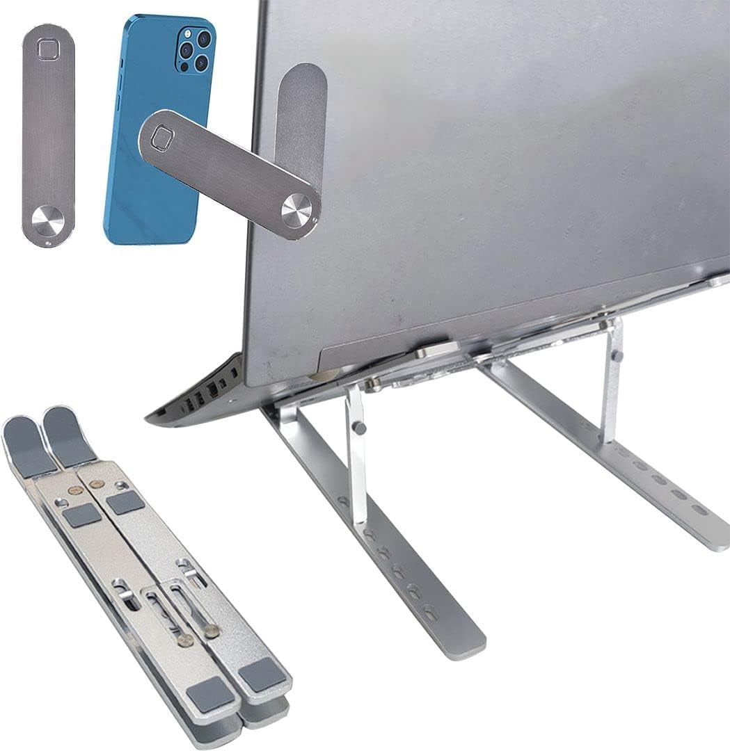 Chezmax Laptop Stand Magnetic Notebook Phone Holder, Adjustable Aluminum Compatible Ergonomic Foldable Computer Riser, Multi-Angle Tablets Tray for 10-15.6 Inch Ultrabook Black  ChezMax B- Sliver Color  