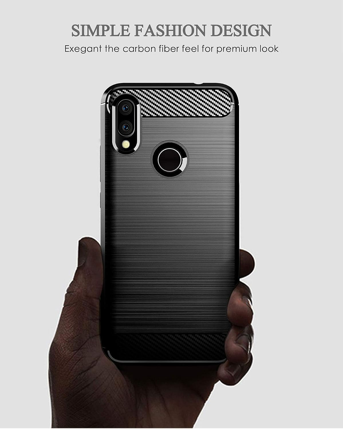 Asuwish Phone Case for Xiaomi Redmi 7/Y3 with Tempered Glass Screen Protector Cover and Cell Accessories Soft Silicone Slim Rubber Full Body Protective Redmi7 Redmiy3 Women Men Carbon Fiber Navy Black  Asuwish   