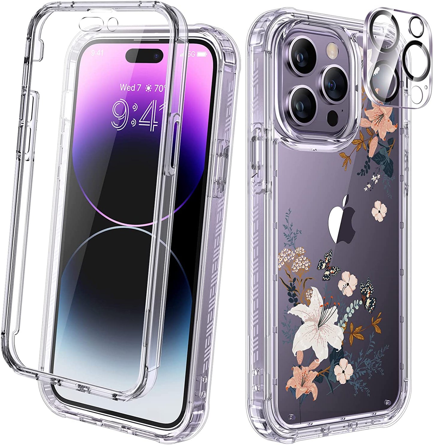 Diaclara Designed for Iphone 14 Pro Case 6.1’’, [2023 Upgraded] Full Body Rugged Case W/Built-In Touch Sensitive Anti-Scratch Screen Protector+9H Tempered Glass Camera Lens Protector (Bean Yellow)  Diaclara Clear Butterfly Iphone 14 Pro Max 