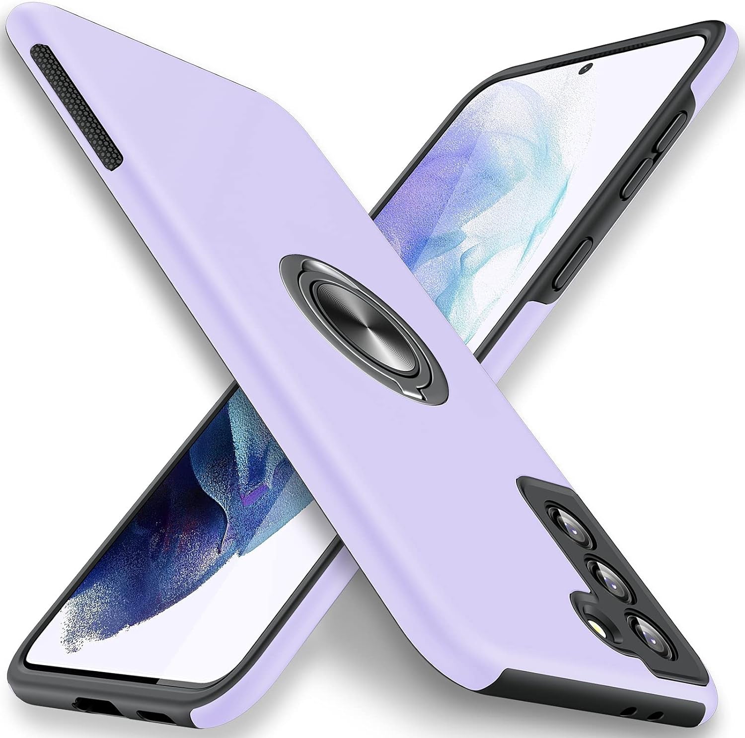 JAME for Samsung Galaxy S21 plus Case [NOT for S21 or S21 Ultra], Slim Soft Bumper Protective Case for Samsung S21 + Case, with Invisible Ring Holder Kickstand for Galaxy S21 plus Case, Black  XJXIN Purple  