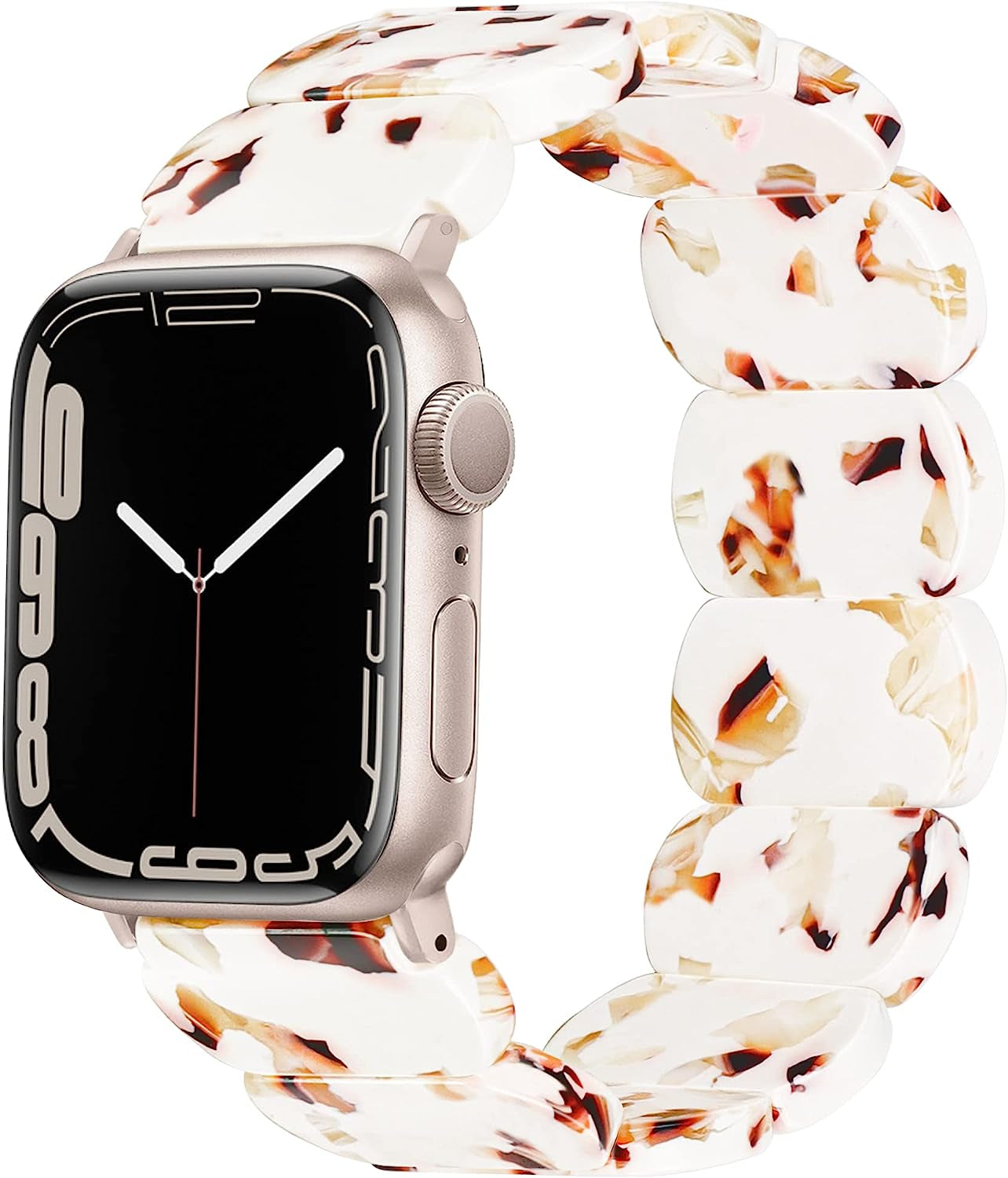 Resin Stretchy Apple Watch Band Compatible With【Series 8 7 Starlight】Apple Watch 49Mm 45Mm 44Mm 42Mm for Women Girl, Lightweight Fashion Cute Bracelet for Iwatch Series 8/7/6/5/4/3/2/1/Se-Nougat White  BuPa   