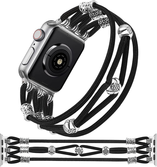 TOYOUTHS Beaded Bracelet Compatible with Apple Watch Band 38Mm 40Mm 41Mm Women, Premium Braided Nylon Elastic Stretchy Boho Cute Fancy Charms Solo Loop Strap for Iwatch Series 8/SE/7/6/5/4/3/2/1, M  TOYOUTHS   