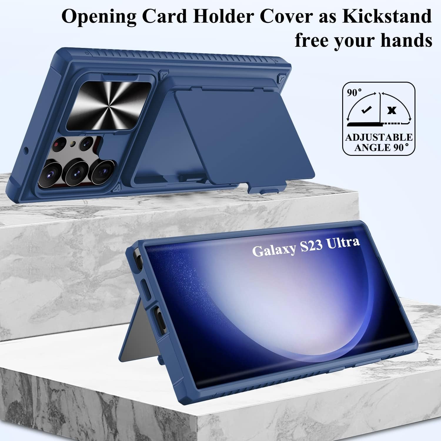 BXYJY Phone Case for Samsung Galaxy S23 Ultra with Card Holder & Kickstand & Slide Camera Cover, Protective Shockproof Phone Cover Wallet Case Compatible with Galaxy S23 Ultra 5G 2023, Blue  BXYJY   