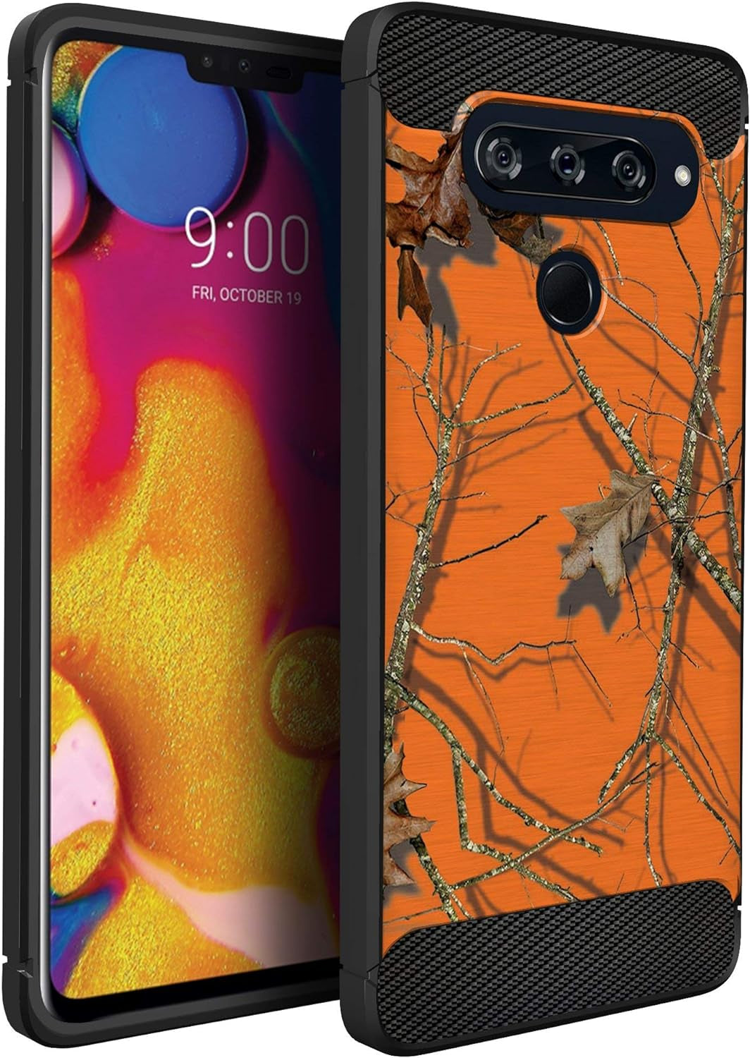 Cases on Deck White Case Compatible with [LG V40 Thinq] Hunters Series Slim No Bulk Carbon Fiber Texture Black Flexible TPU Material (Snow Hunters Camo)  CasesonDeck Orange Hunters Camo  