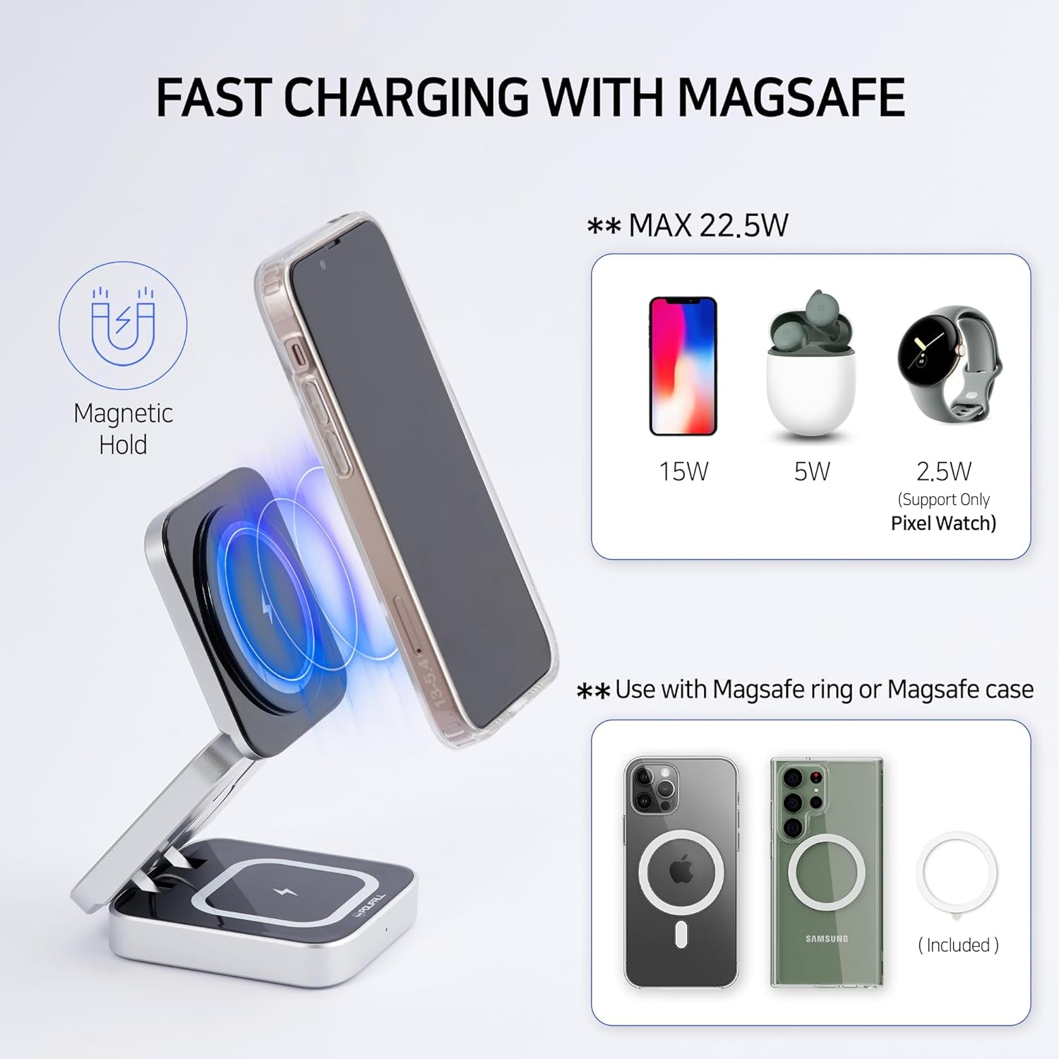 POLIFALL 3 in 1 Charging Station for Google Pixel Magsafe Travel Foldable Wireless Charger for Multiple Devices Fold/8 Pro/8/7 Pro/7A/7/6 Pro/6/5/4/3/Xl  SHENZHEN SORGHUM RED ELECTRONICS TECHNOLOGY CO LTD   