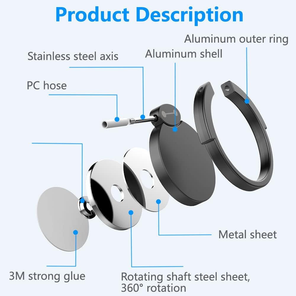 VOVIGGOL Cell Phone Ring Holder Finger Kickstand, 360° Rotation Cute Phone Ring Grip Phone Ring Stand Metal Phone Ring for Car Mount Magnetic Compatible with All Smartphones (Black)  VOVIGGOL   