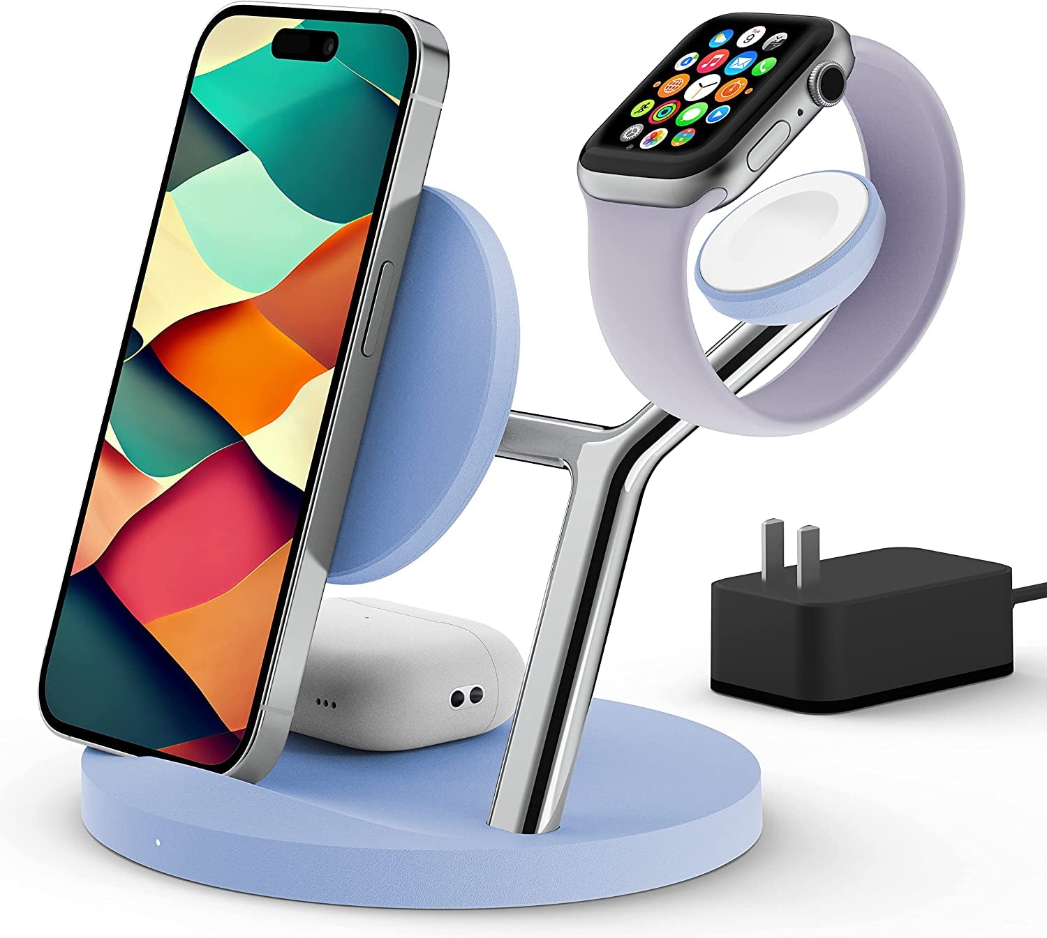 Wireless Charger,Zechin 5-In-1 Wireless Charging Station,Fast Wireless Charger Stand for Iphone 14/13/12/11/Pro/Max/Xs/Xr/X/8/Plus, for Apple Watch 7/6/5/4/3/2/SE, for Airpods 3/2/Pro(White)  ZECHIN Light Blue  