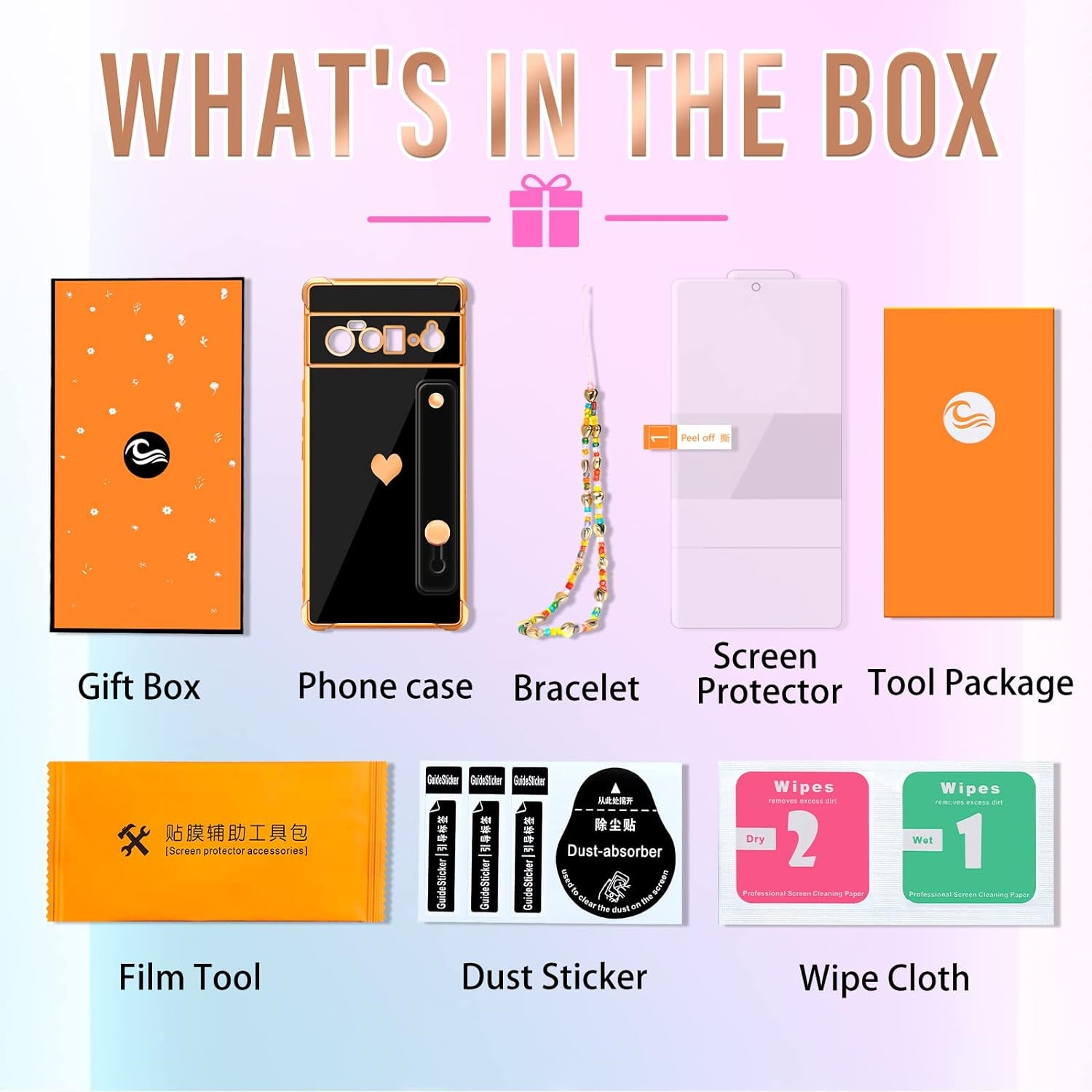 Likiyami (3In1 for Google Pixel 6 Pro Case 5G Heart for Women Girls Girly Cute Luxury Pretty with Stand Phone Cases Black and Gold Love Hearts Aesthetic Cover+Screen+Chain for Google Pixel 6 Pro 6.7"  Likiyami   