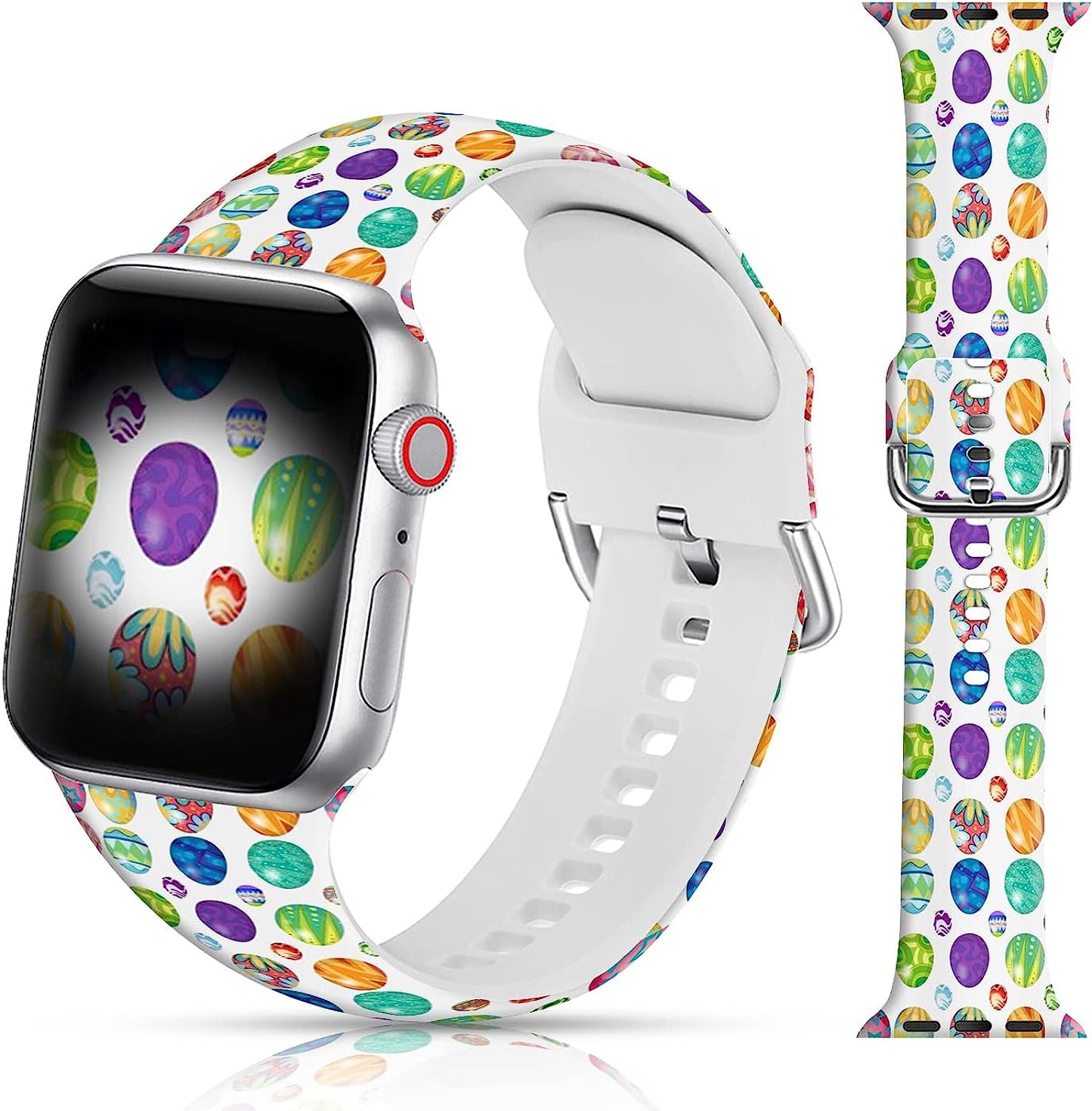 LAACO Silicone Sport Bands Compatible with Apple Watch 49Mm 45Mm 44Mm 42Mm 41Mm 40Mm 38Mm for Women Men Girls, Floral Design Replacment Strap for Iwatch SE Utral/Series 8/7/6/5/4/3/2/1  LAACO Easter Eggs 38mm/40mm/41mm 