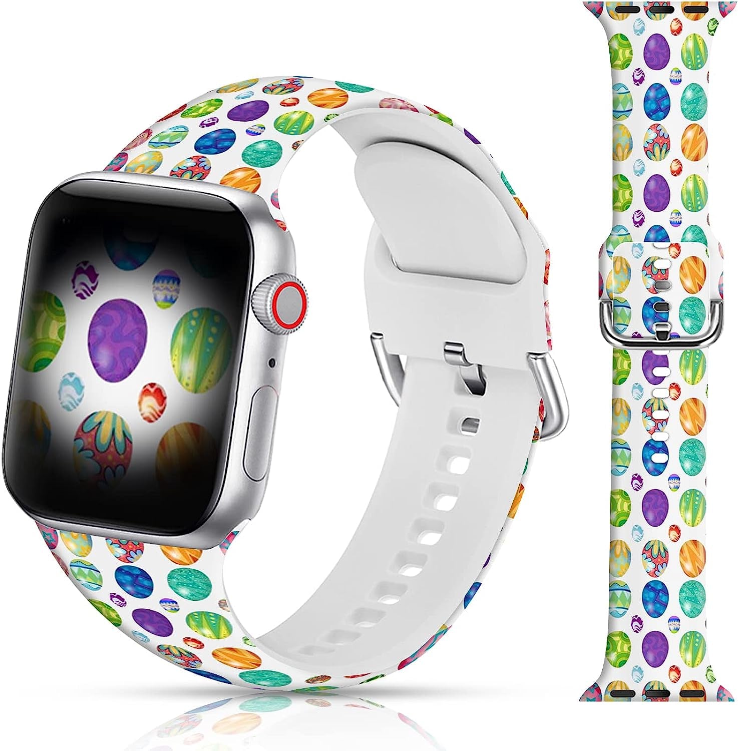 LAACO Silicone Sport Bands Compatible with Apple Watch 49Mm 45Mm 44Mm 42Mm 41Mm 40Mm 38Mm for Women Men Girls, Floral Design Replacment Strap for Iwatch SE Utral/Series 8/7/6/5/4/3/2/1  LAACO Easter Eggs 38mm/40mm/41mm 