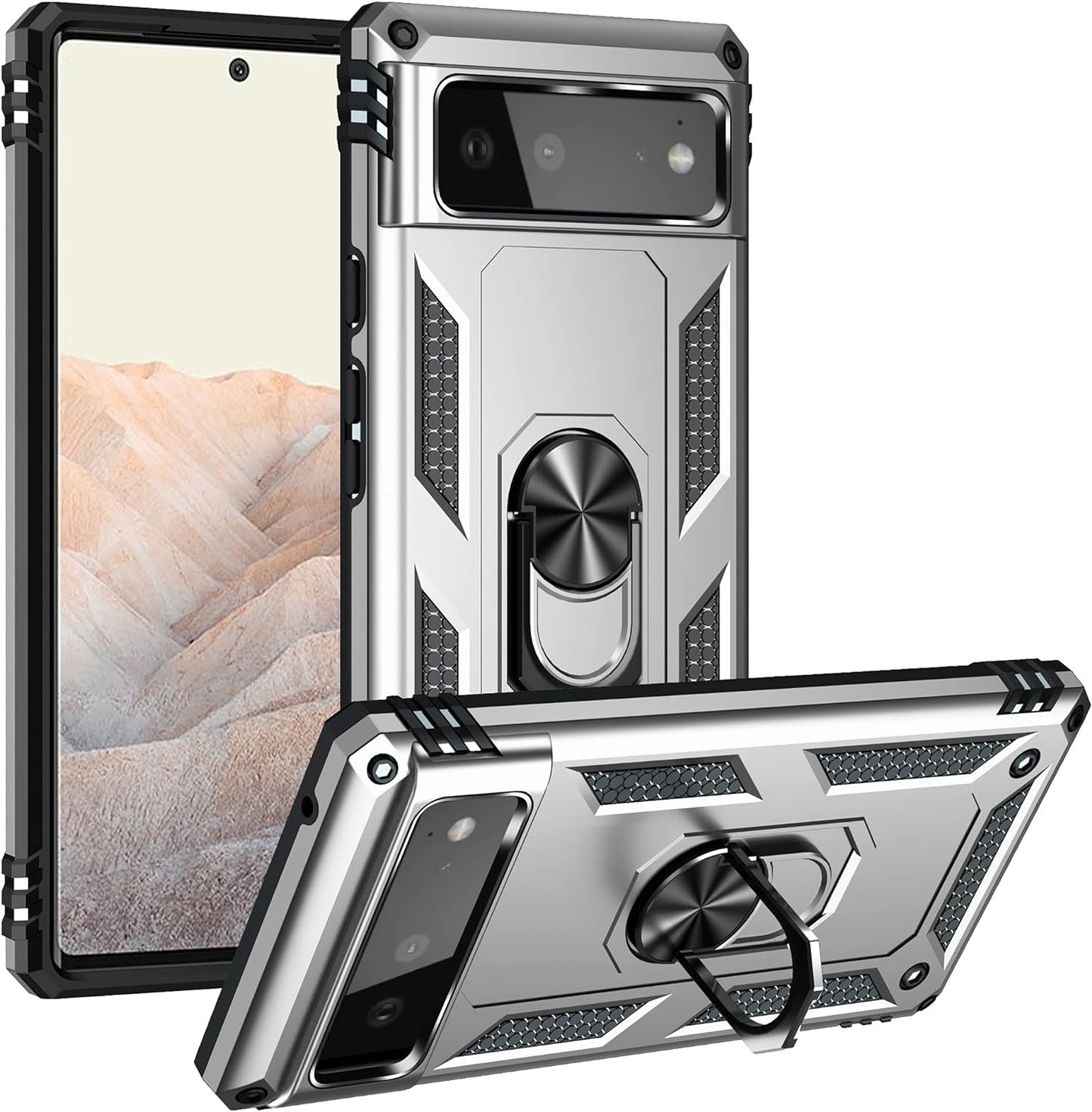 Korecase Designed for Google Pixel 6 Pro Case Heavy Duty Rugged Full Body Shockproof Scratch Proof Screen Protection Built-In 360 Ring Kickstand Military Hard Cover for Men Women Green  Korecase Silver Google Pixel 6 