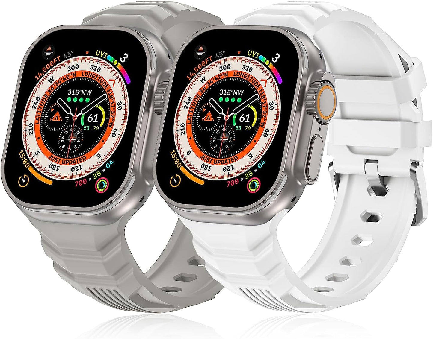 Seizehe Sport Bands Compatible with Apple Watch Ultra Band 49Mm 45Mm 44Mm 42Mm for Men, Soft Silicone Wristbands Replacement Strap for Iwatch Ultra Bands Series 8/7/SE/6/5/4/3/2/1, 2 Packs  Seizehe White/Rock ash 42mm/44mm/45mm/49mm 