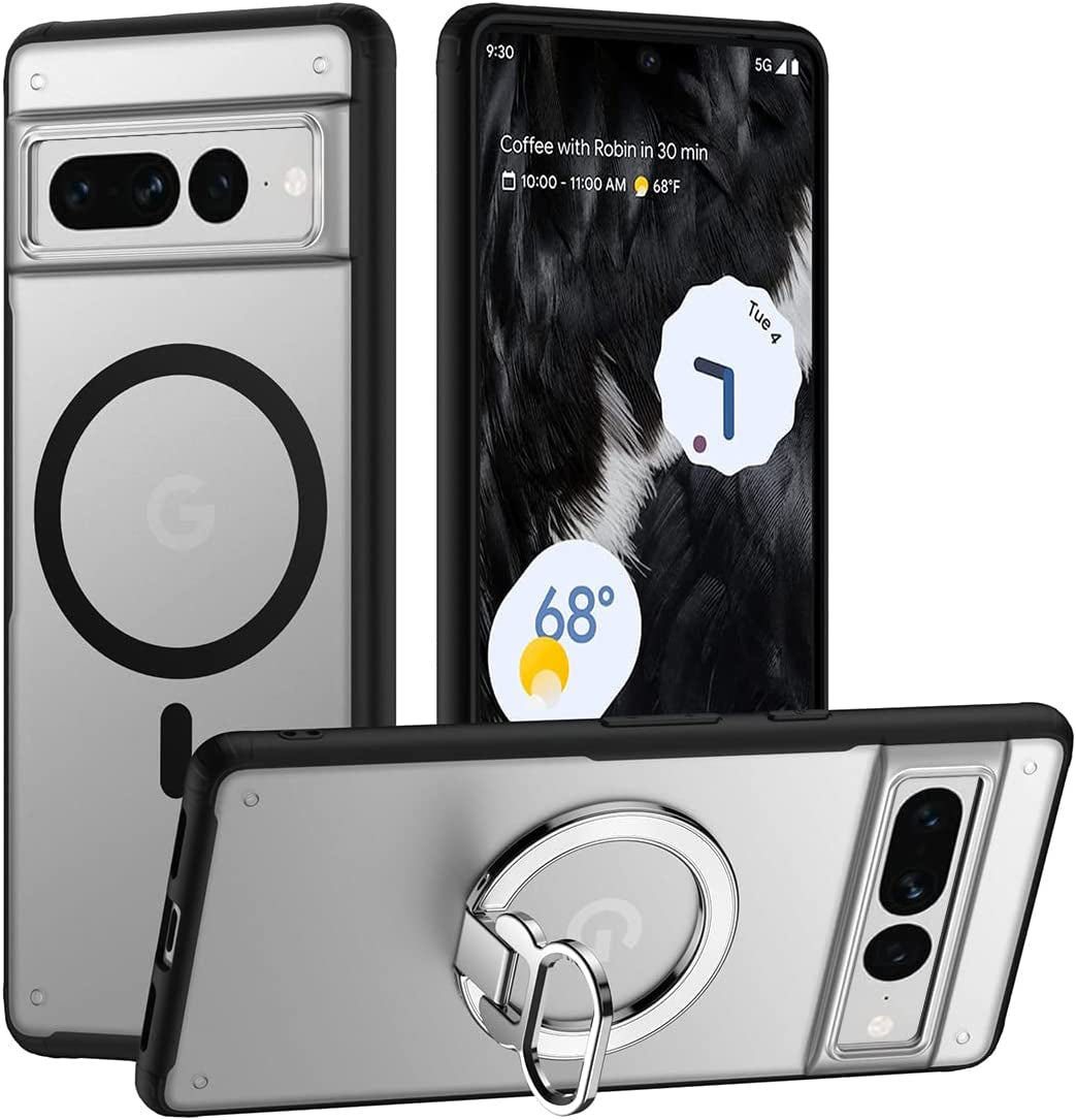 TIANNIUKE Magnetic Case for Google Pixel 7 Pro, Transparent and Yellow Resistant,Compatible with Magsafe,Slim Fit Shockproof Protective Phone Case for Pixel 7 Pro Case (2022) (Clear)  TIANNIUKE Black Pixel 7 Pro Case+Kickstand 