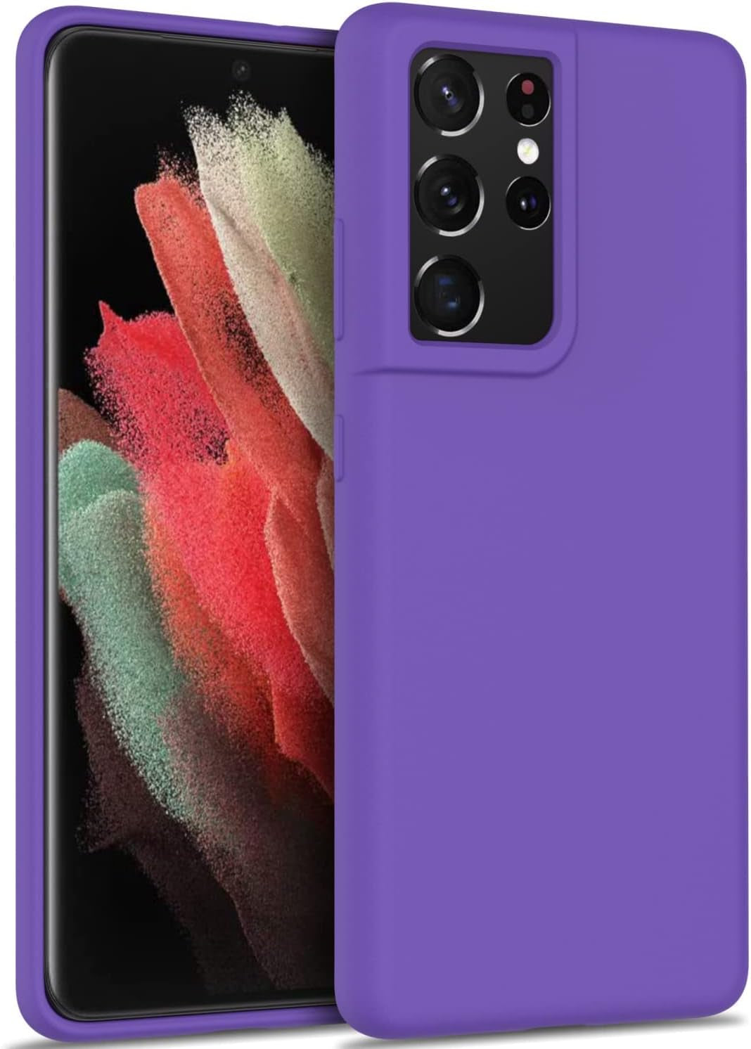 DEENAKIN for Samsung Galaxy S21 Ultra Case Silicone,Silky Smooth Flexible Gel Rubber Bumper Cover with Soft Microfiber Lining Slim Fit Protective Phone Case for Samsung Galaxy S21 Ultra Bright Yellow  DEENAKIN Dark Purple Samsung Galaxy S21 Ultra 