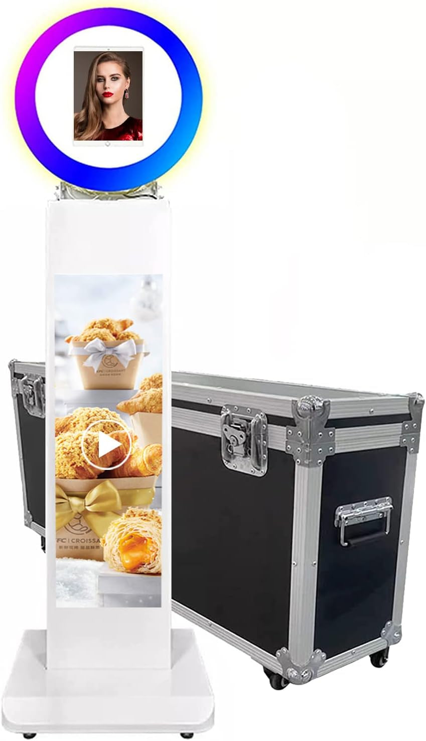 RXFSP Portable Photo Booth for 12.9" Ipad LCD Screen Selfie Machine Portable Metal Shell Adjustable Stand Photobooth Machine with RGB LED Ring Light for Wedding Halloween Christmas  RXFSP Lcd Screen Ipad Shell for 10.9/11"iPad+Flight Case 