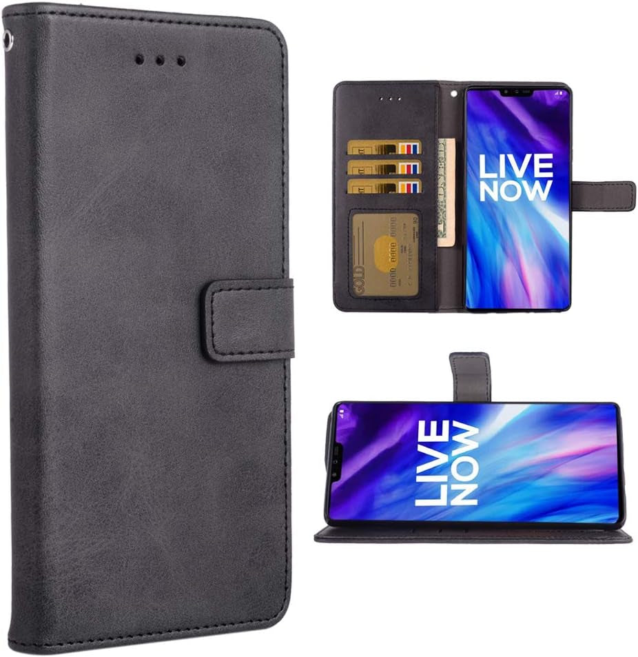 Phone Case for LG V40 Thinq Folio Flip Wallet Case,Pu Leather Credit Card Holder Slots Full Body Protection Kickstand Hard Hybrid Protective Phone Cover for LGV40 Storm V 40 Thin Q V40Thinq Black  Asuwish   