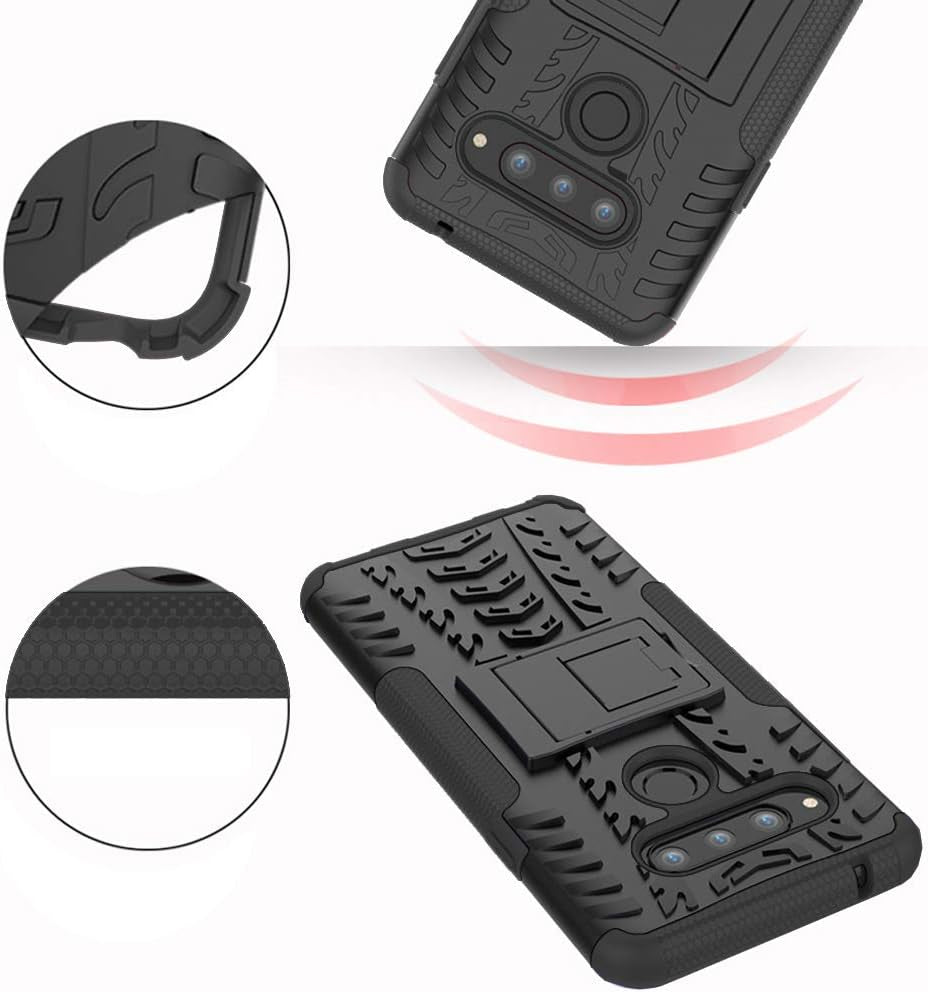 Asuwish Phone Case for LG V40 Thinq with Tempered Glass Screen Protector and Slim Stand Hybrid Heavy Duty Rugged Protective Cell Cover LGV40 Storm V 40 Thin Q V40Thinq LG40 40V 40Thinq Women Black  Asuwish   