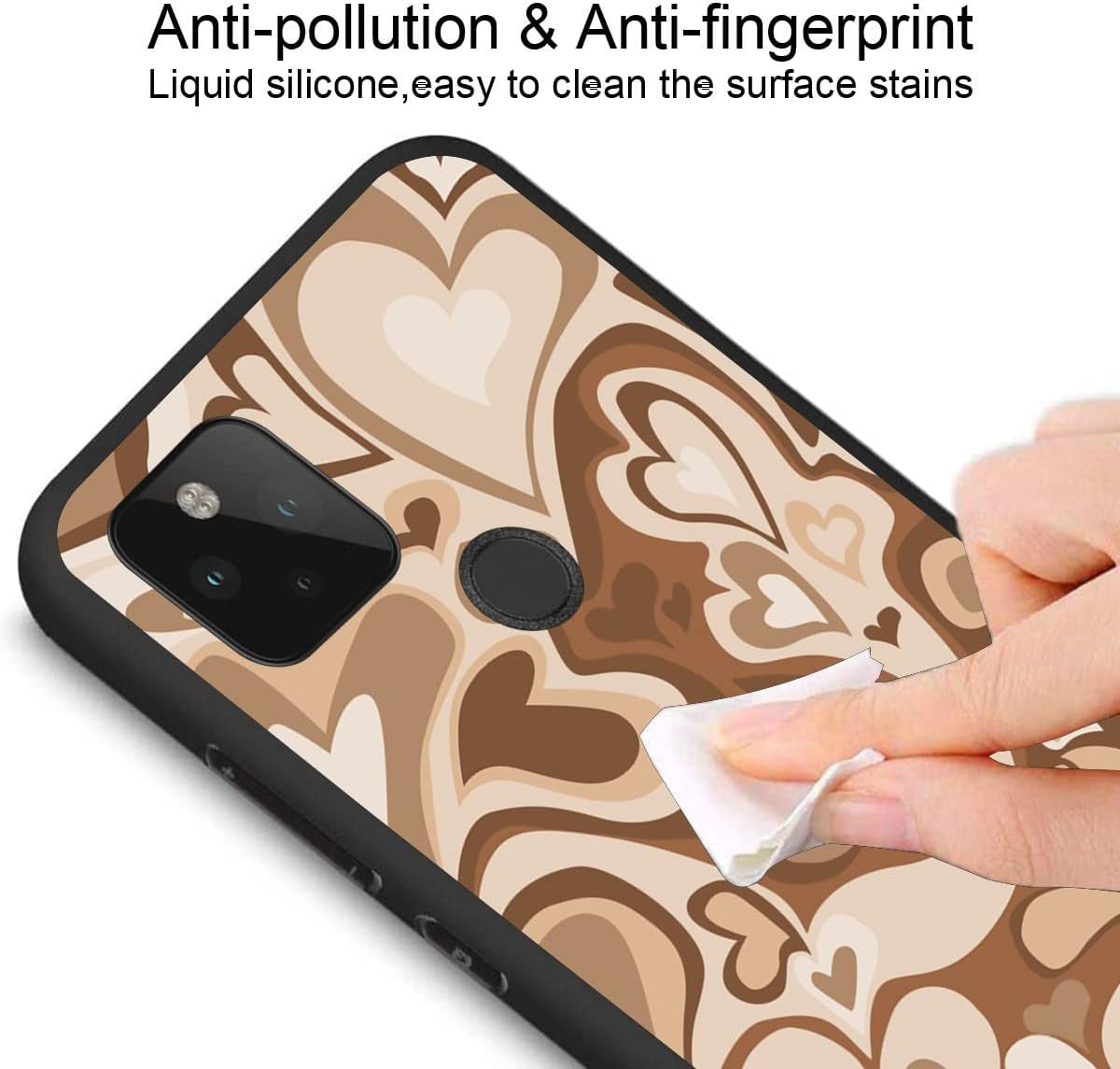 Zaztify Phone Case for Google Pixel 4A 5G, Lovely Irregular Brown Love Heart Khaki Lovecore Aesthetic Cute Shockproof Protective Anti-Slip Thin Soft Cover Shell  zaztify   