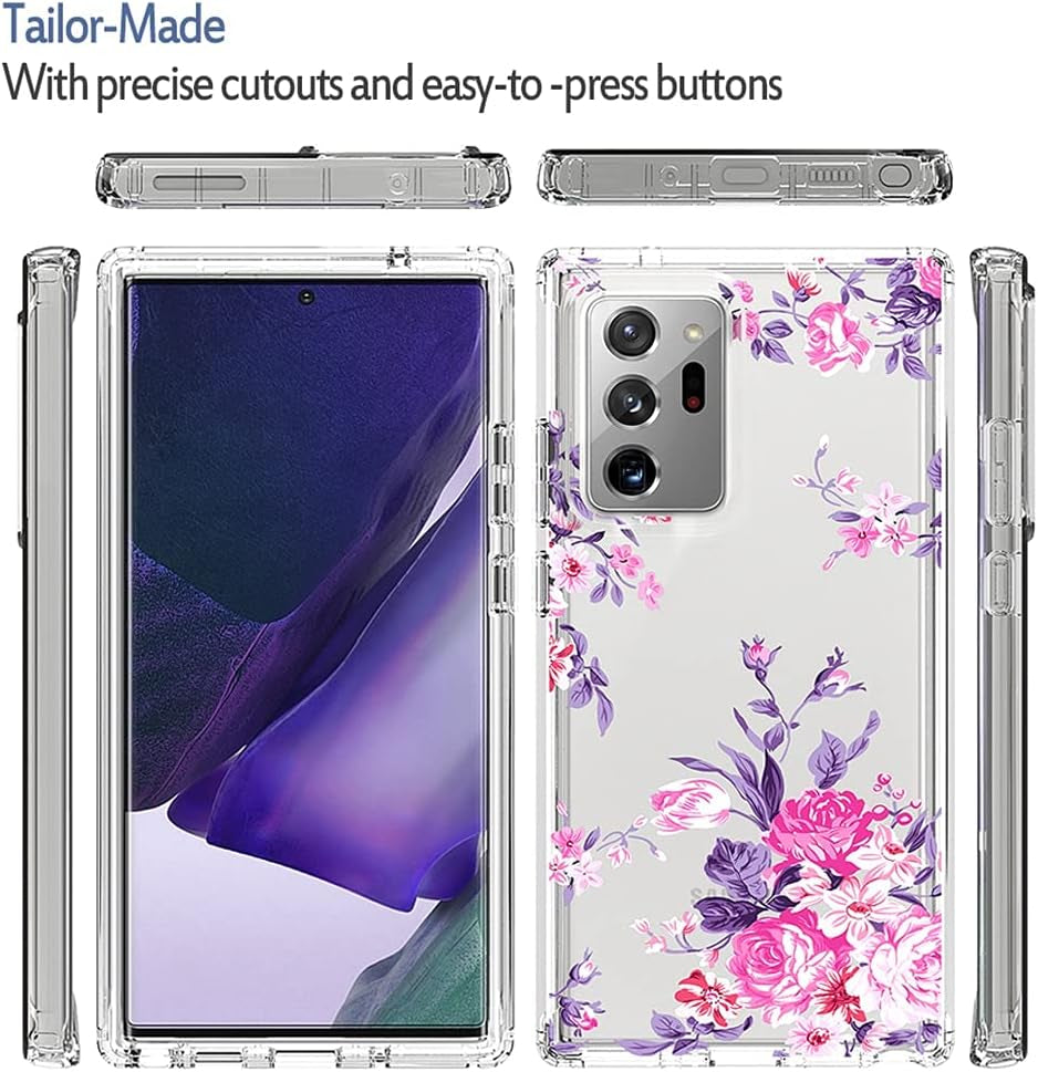 Zoeirc Case for Galaxy Note 20 Ultra 5G, Samsung Note 20 Ultra Clear Case, TPU 360 Full Body Shockproof Hybrid Bumper Crystal Clear Phone Case Cover for Samsung Galaxy Note 20 Ultra (Rose Flower)  Zoeirc   