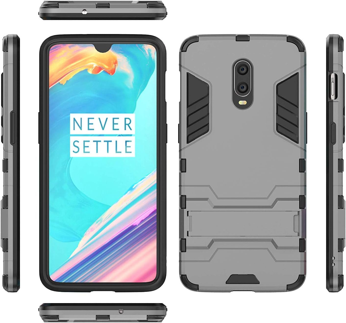 Maijin Case for Oneplus 6T / Oneplus 7 (6.41 Inch) 2 in 1 Shockproof with Kickstand Feature Hybrid Dual Layer Armor Defender Protective Cover (Grey)  MaiJin   