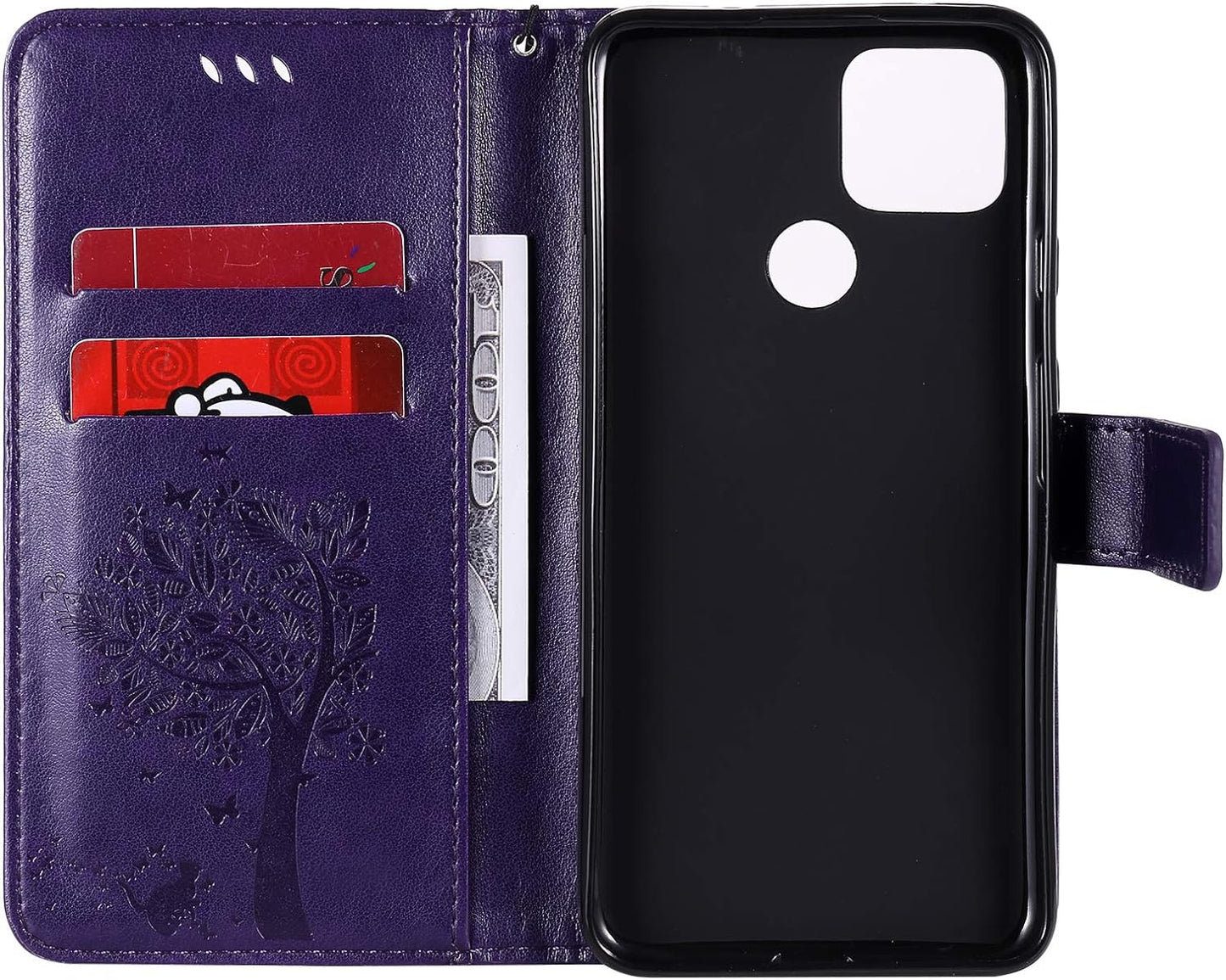 LEMAXELERS Google Pixel 4A 5G Case Embossed Wallet Shockproof Case Flip Premium PU Leather Magnetic Card Slots with Stand Cover for Google Pixel 4A 5G / Pixel 5 XL Wishing Tree Purple KT  LEMAXELERS   